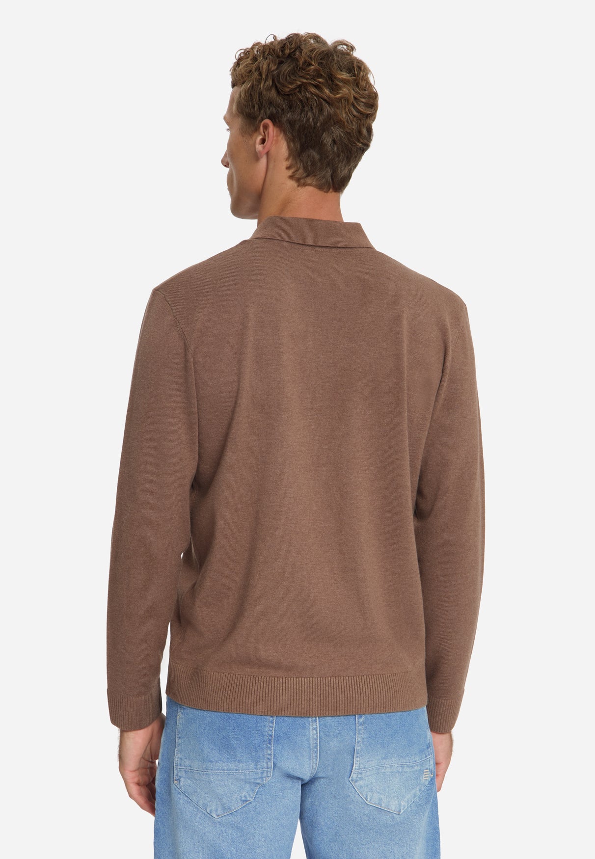 Fine Knit Polo Jumper | Light Brown