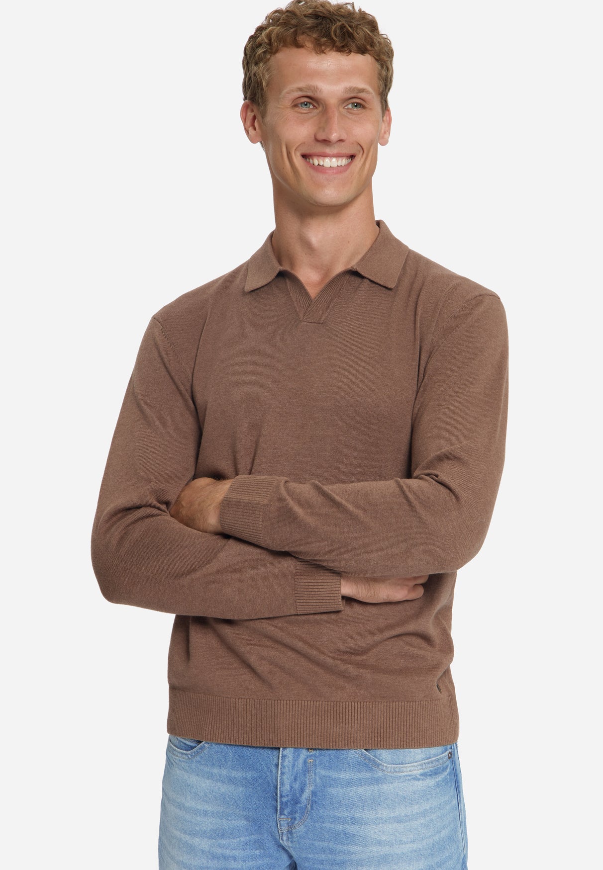 Feinstrick-Polo-Pullover | Hellbraun