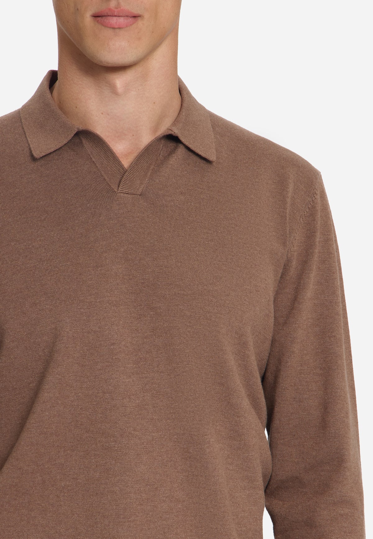 Feinstrick-Polo-Pullover | Hellbraun