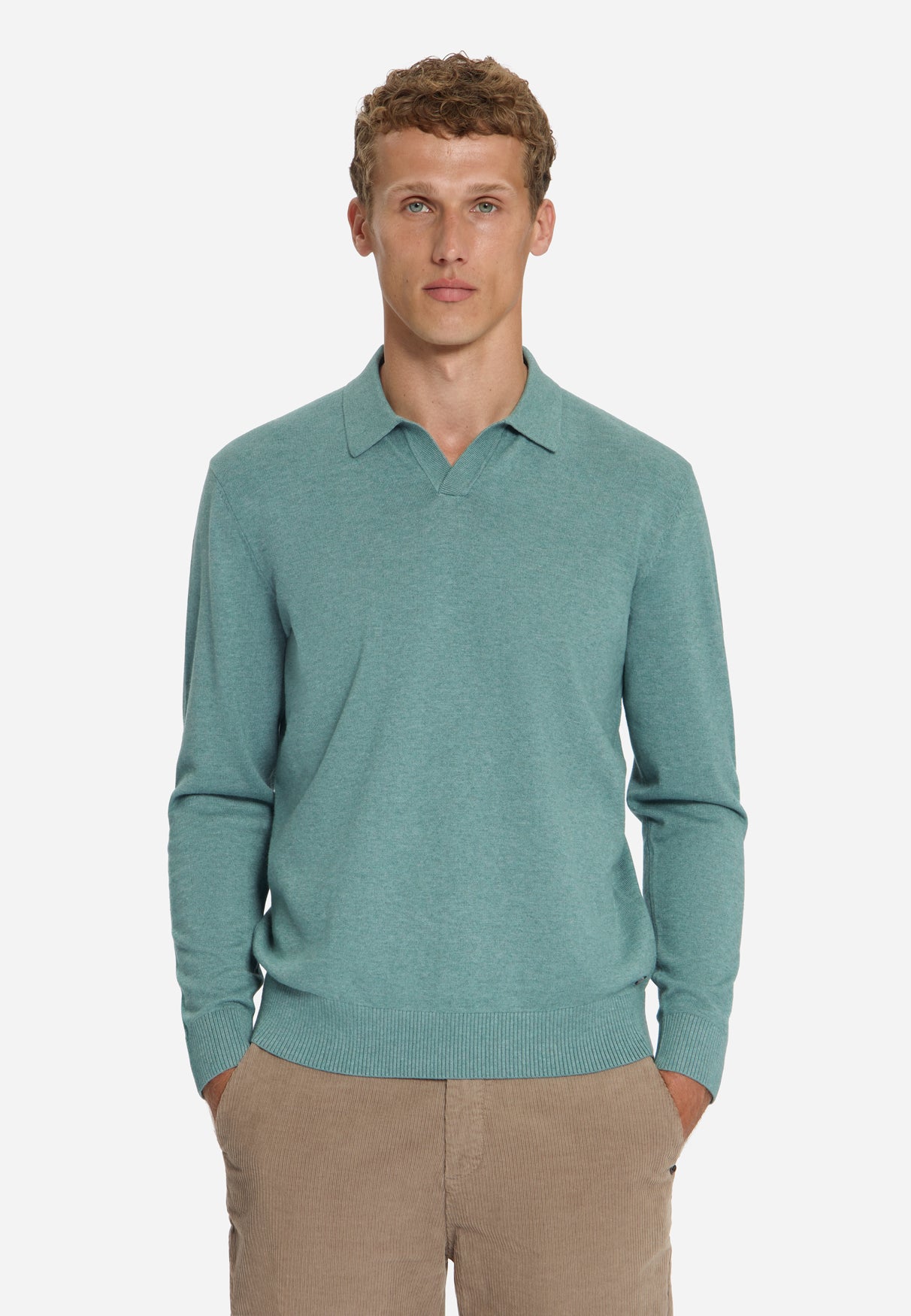 Fine Knit Polo Jumper | Dusty Blue