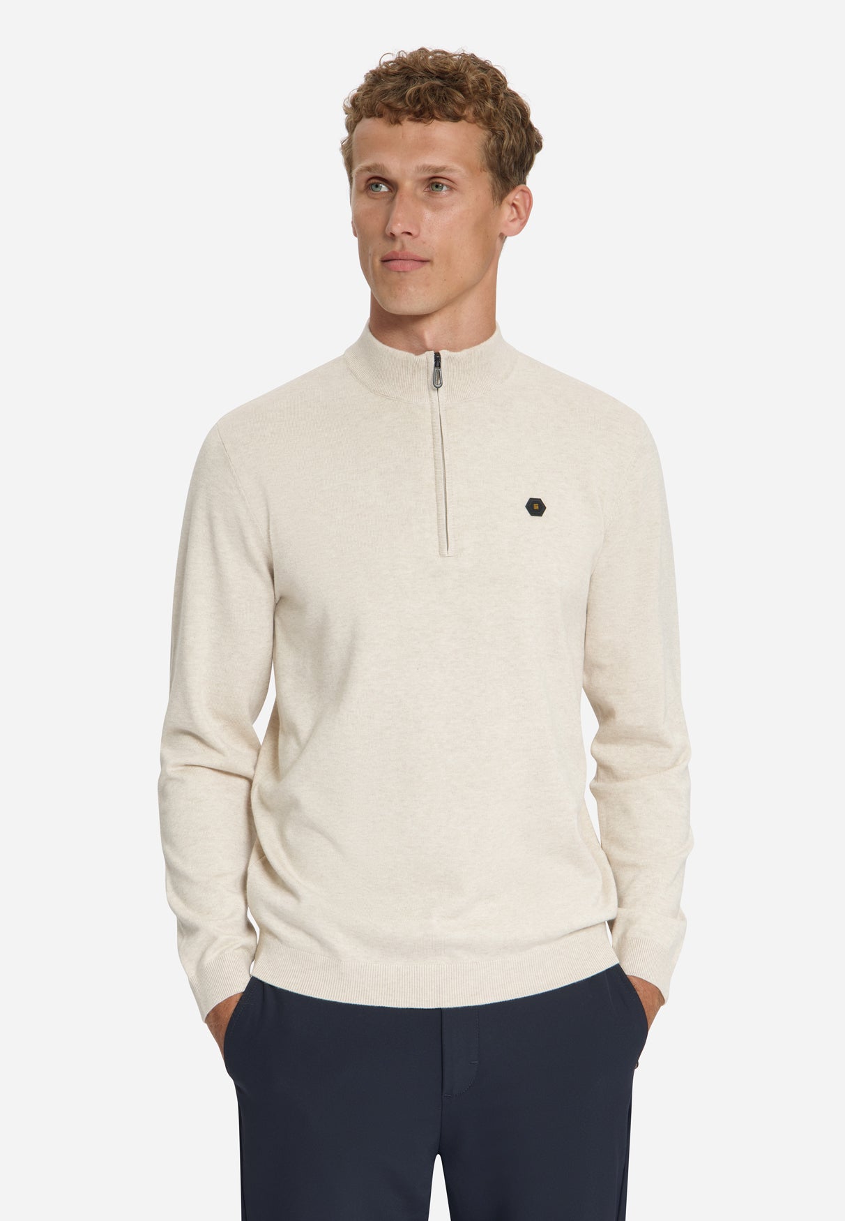 Melange Half-Zip Strickpullover | Stone