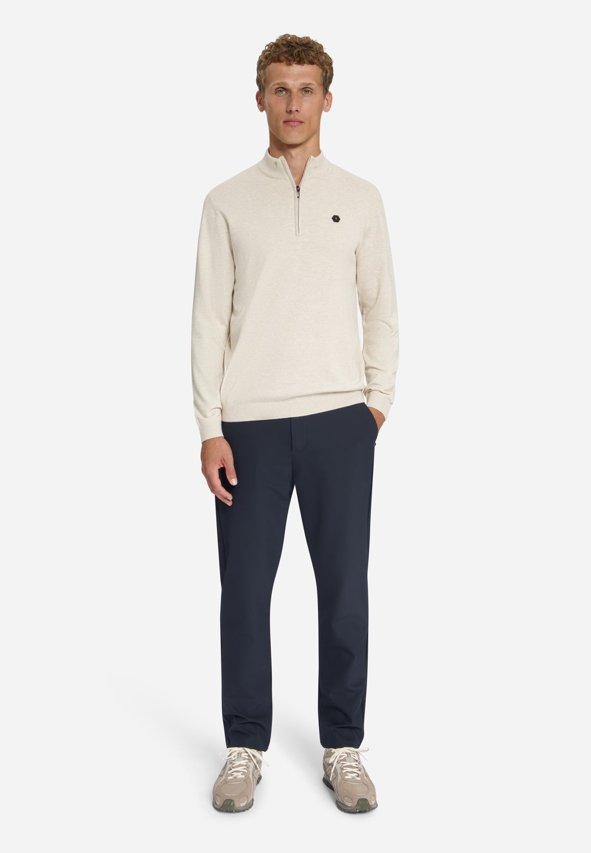 Melange Half-Zip Strickpullover | Stone
