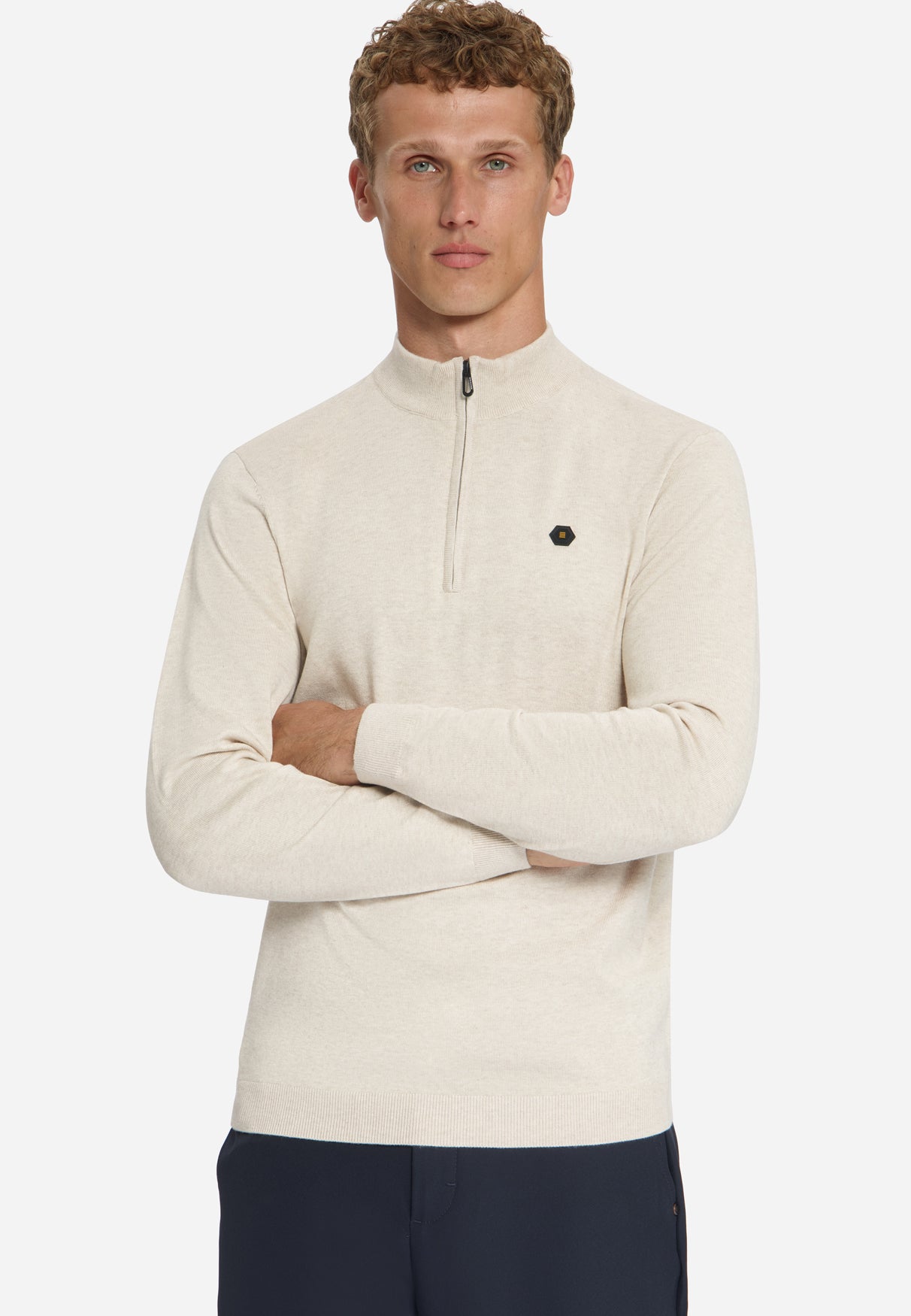 Melange Half-Zip Strickpullover | Stone