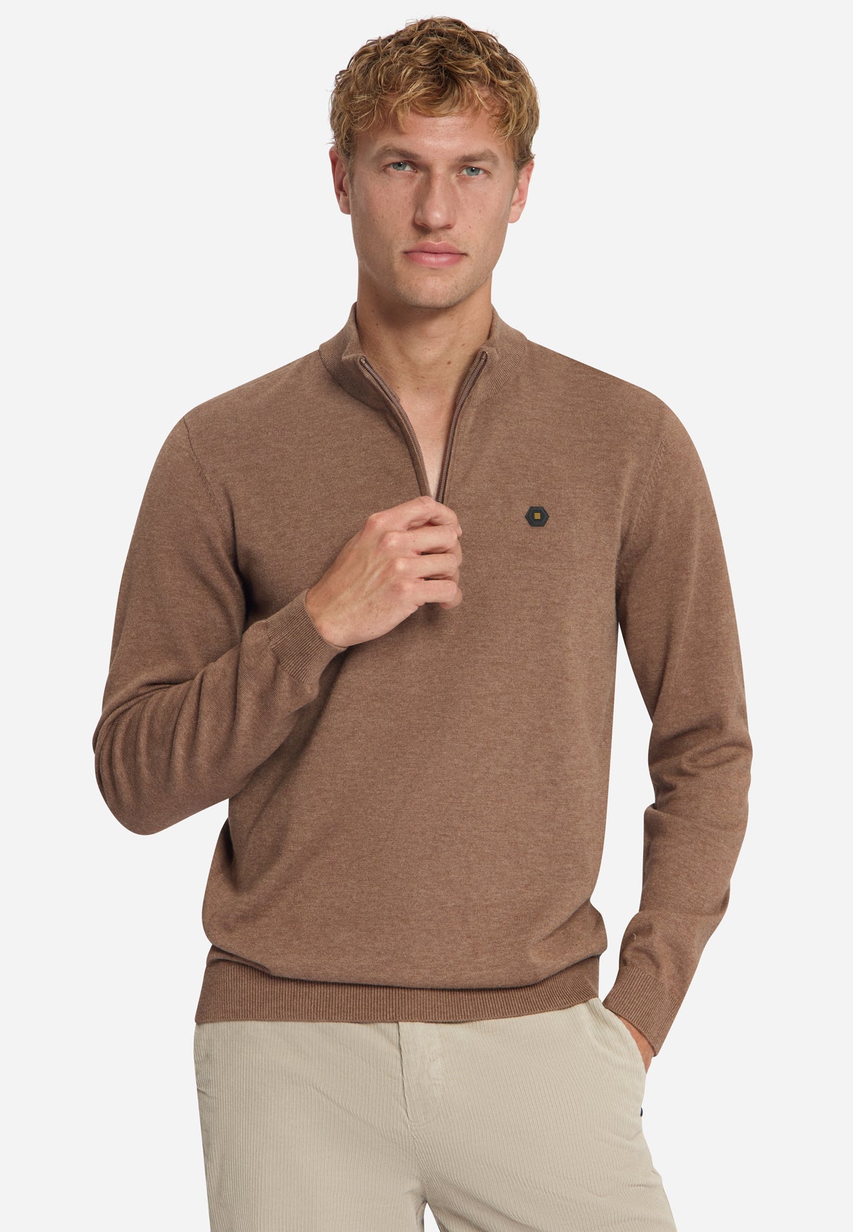 Half-Zip Melange Jumper | Light Brown