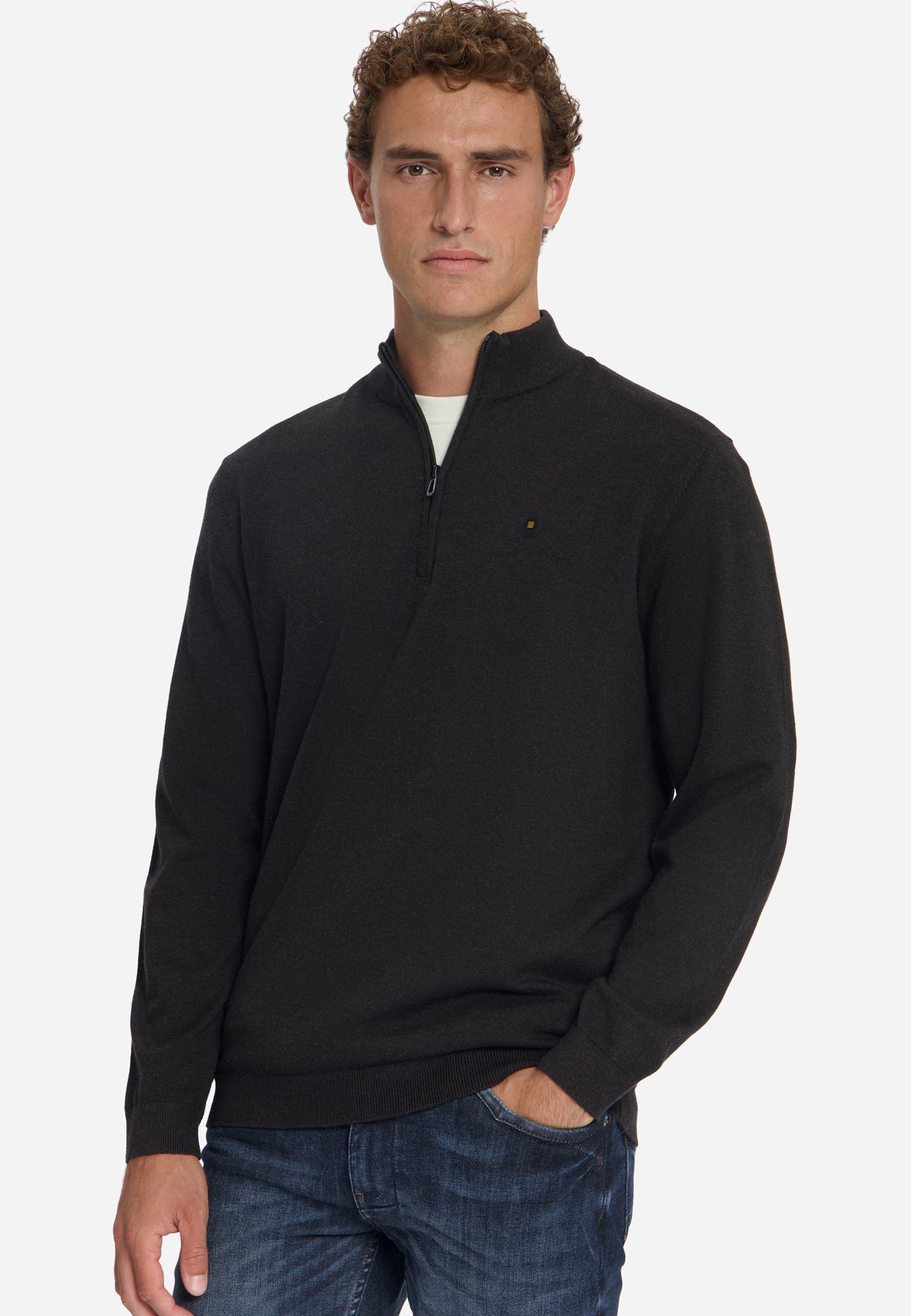 Melange Half-Zip Strickpullover | Dark Brown