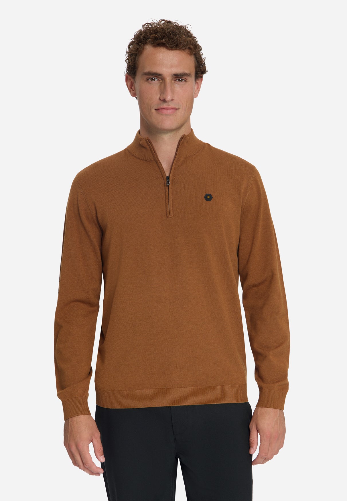 Melange Half-Zip Strickpullover | Caramel
