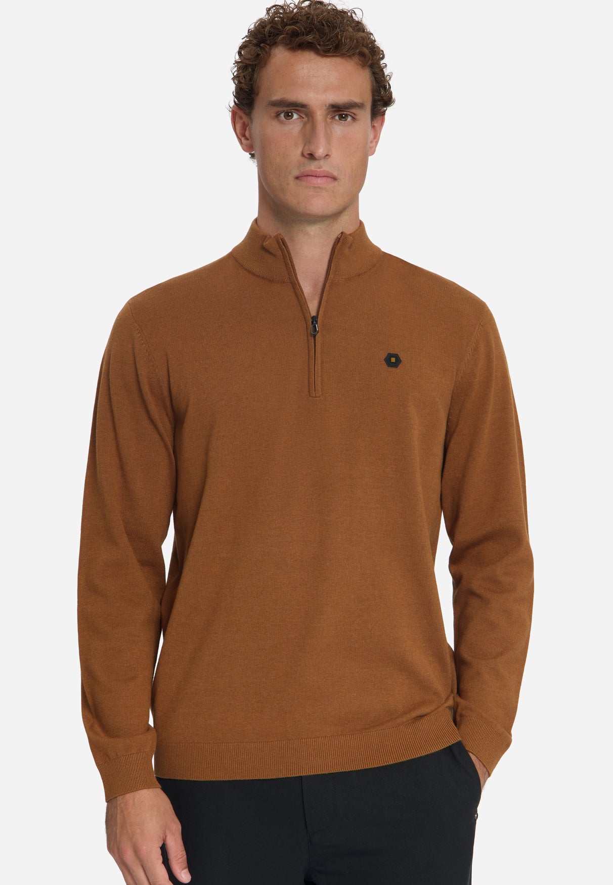 Melange Half-Zip Strickpullover | Caramel