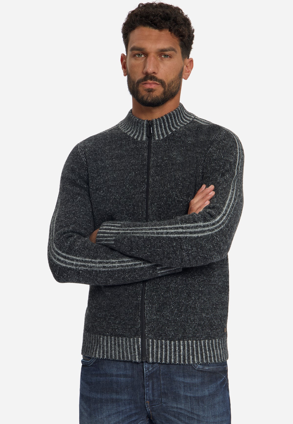 Zweifarbige Strickjacke | Black