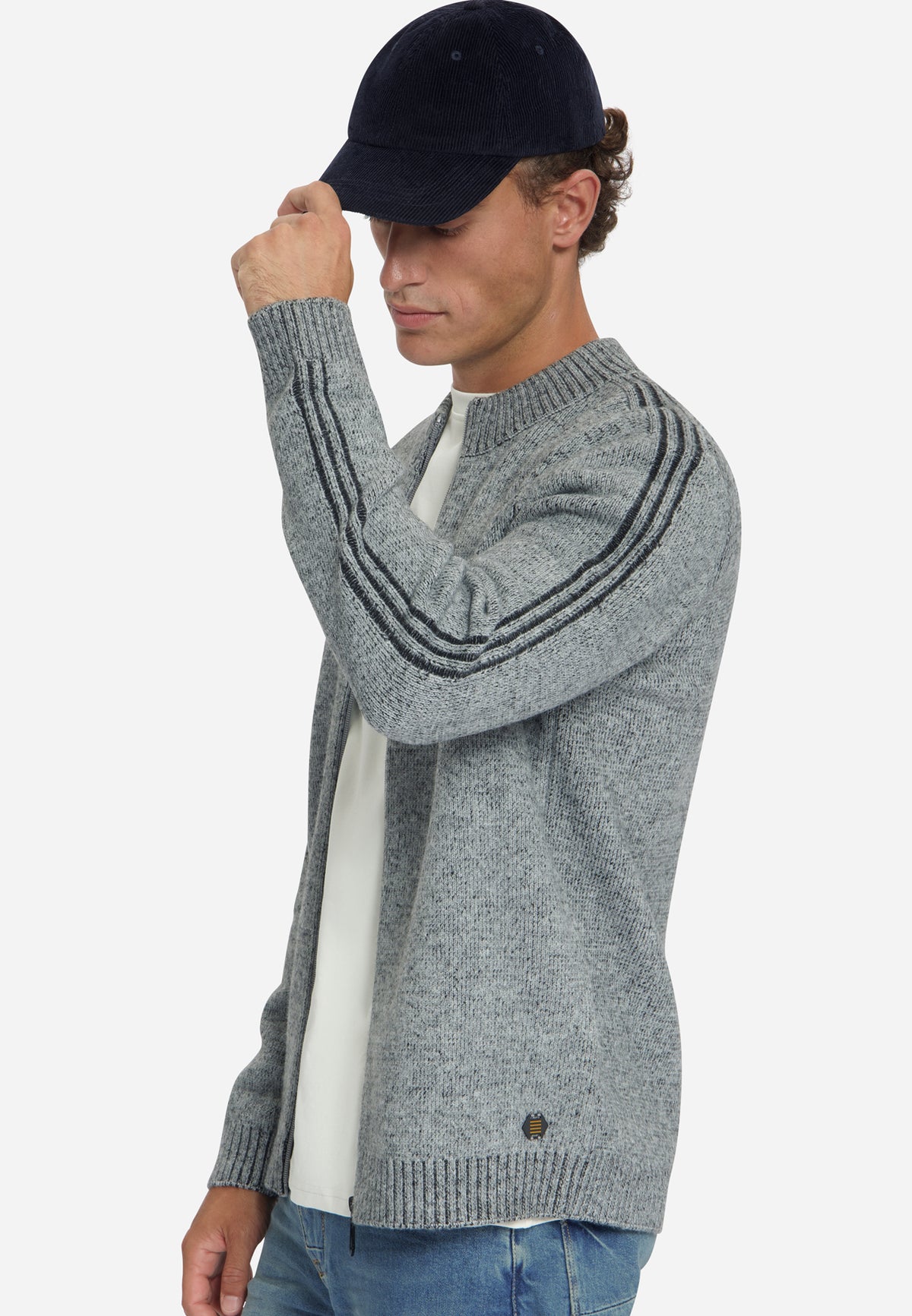 Two-Tone Knitted Cardigan | Grey Melange