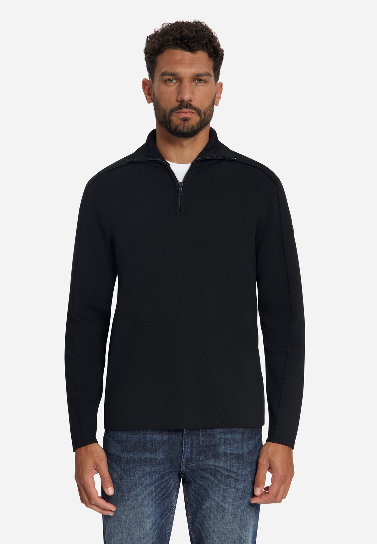 Strukturierter Half-Zip-Pullover | Black