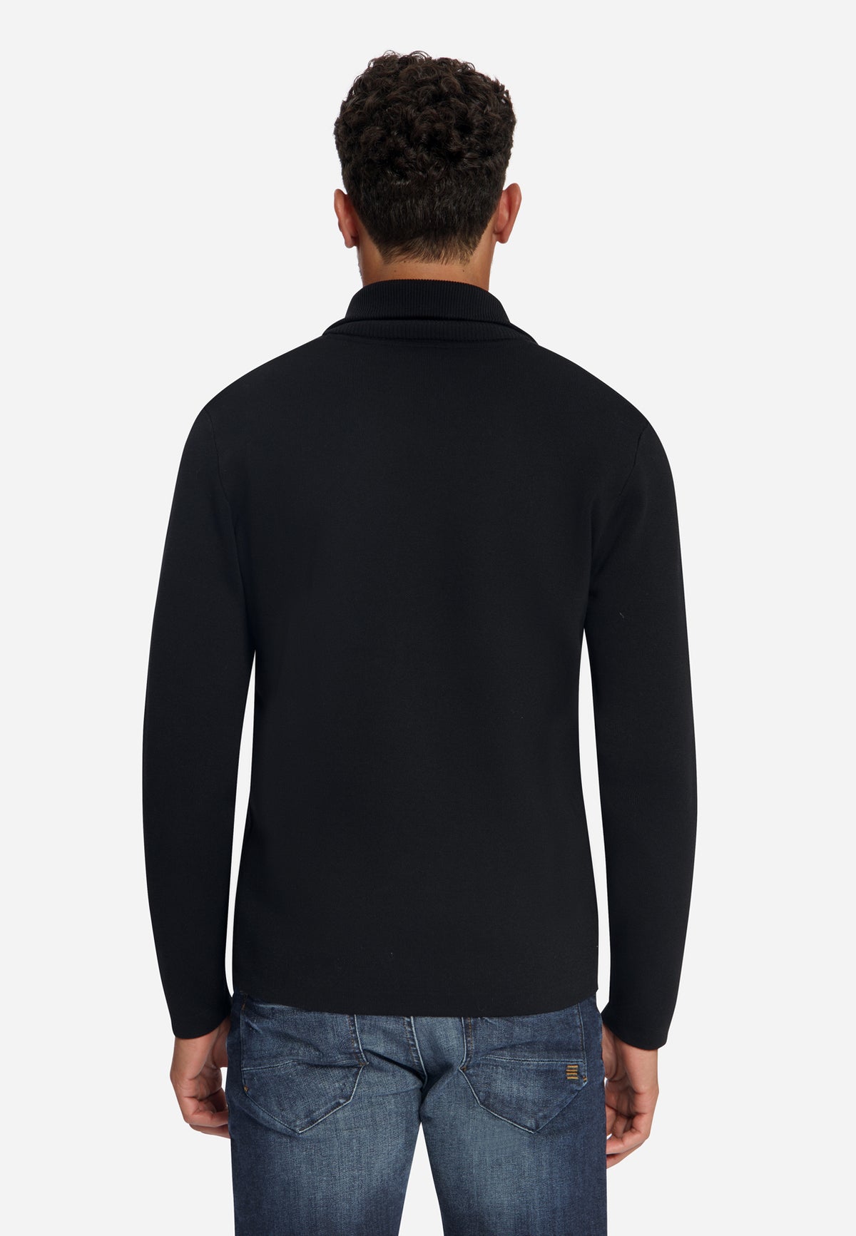 Strukturierter Half-Zip-Pullover | Black
