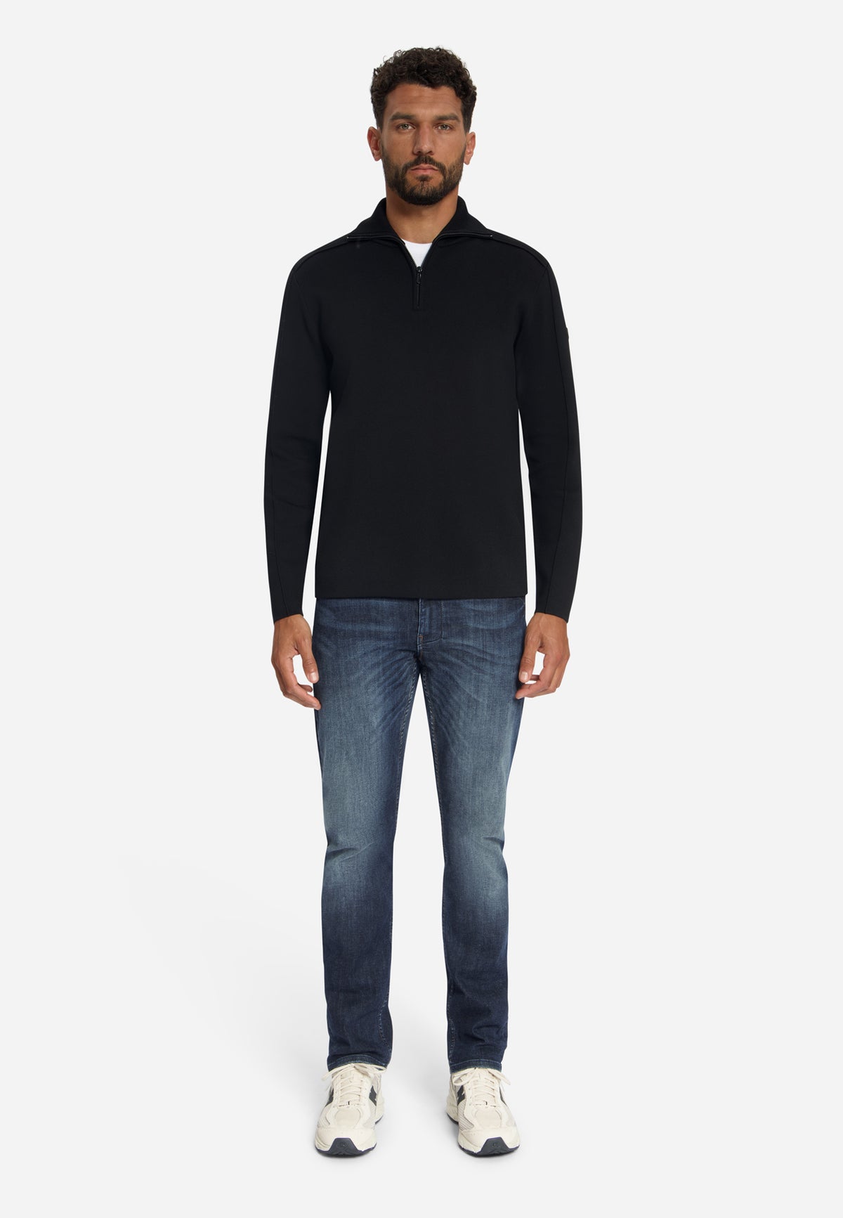 Strukturierter Half-Zip-Pullover | Black