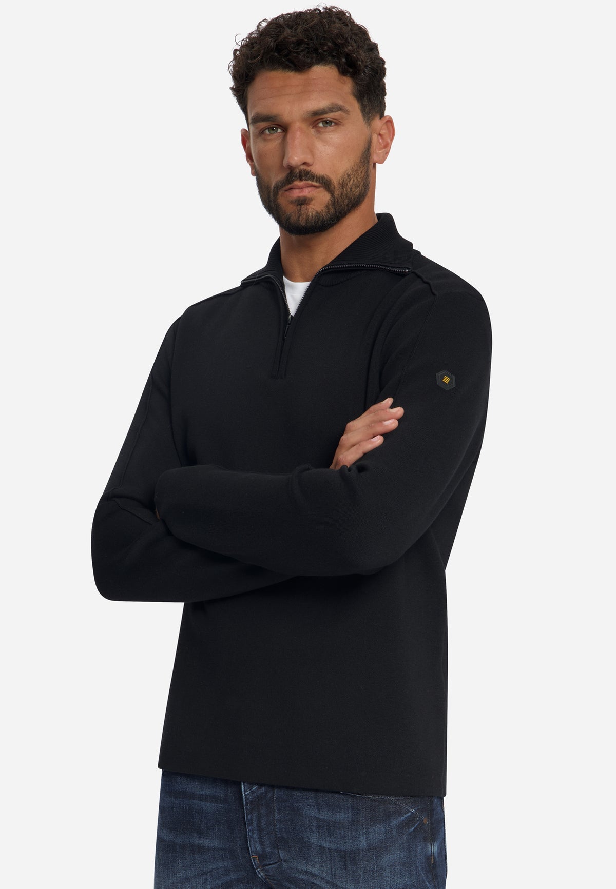 Strukturierter Half-Zip-Pullover | Black
