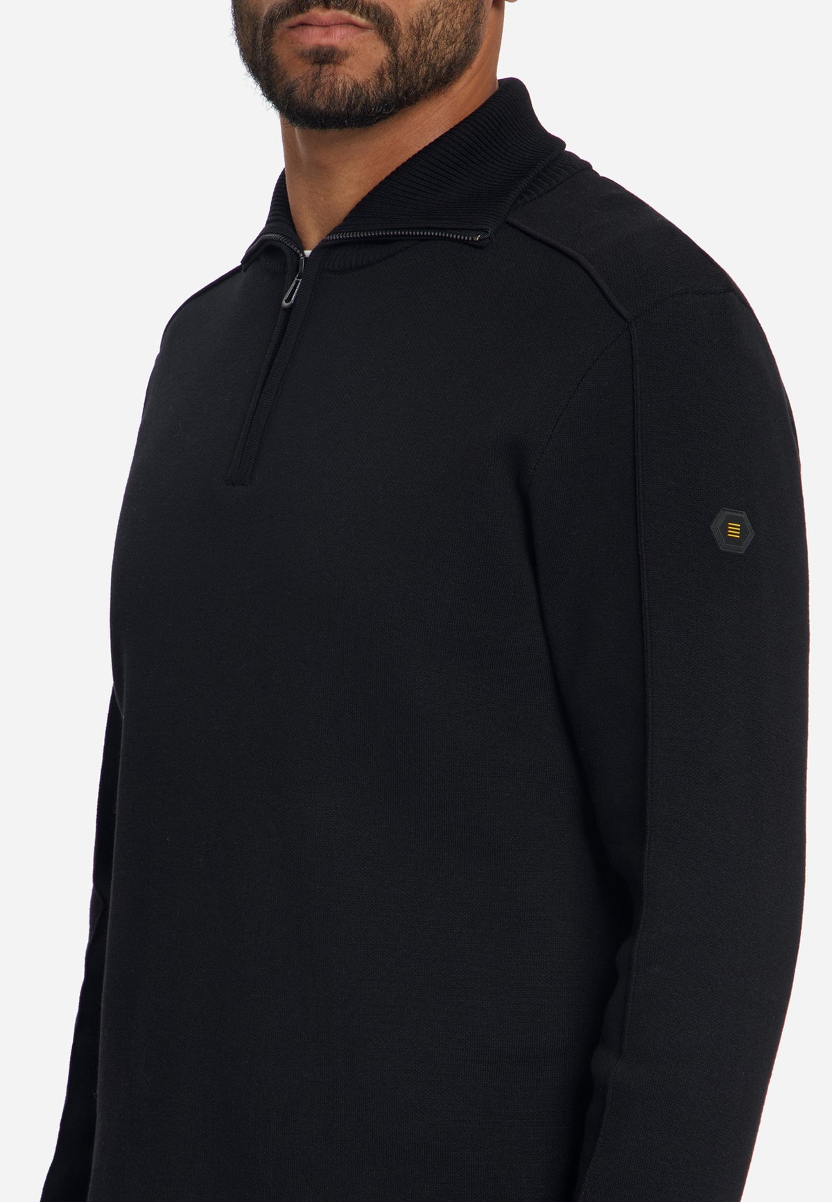 Strukturierter Half-Zip-Pullover | Black