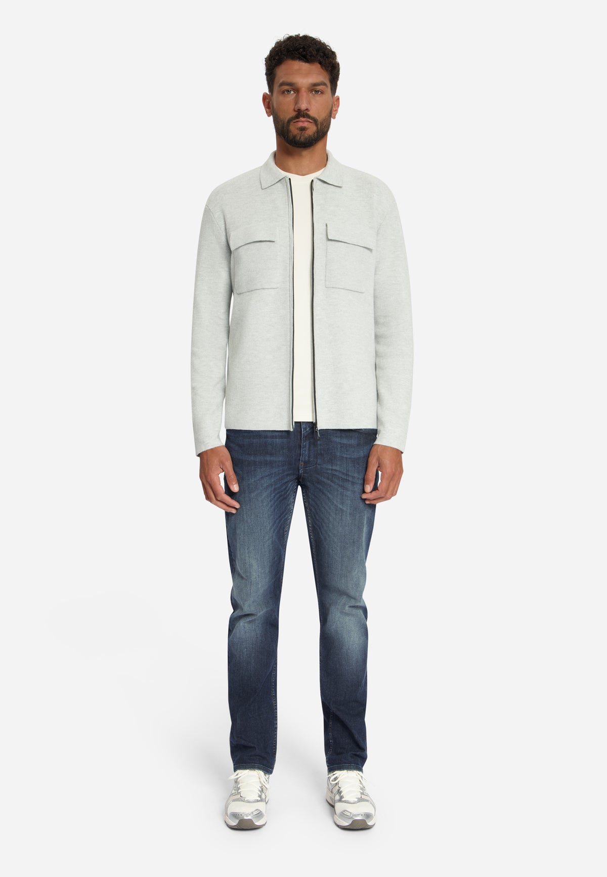 Zip-Up Knit Cardigan | Light Grey Melange