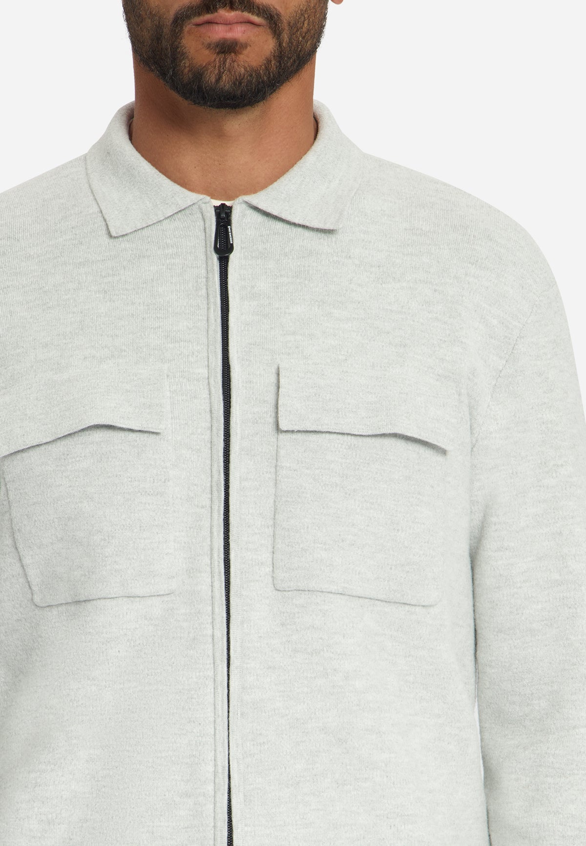 Zip-Up Knit Cardigan | Light Grey Melange