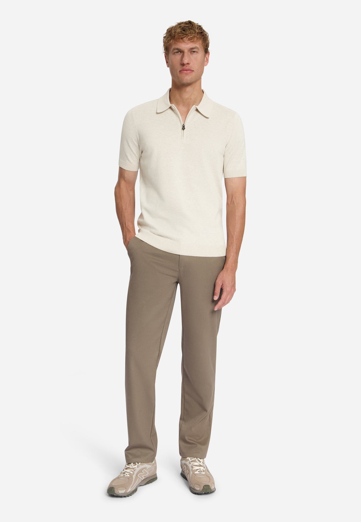 Feinstrick Zip-Polo | Stone
