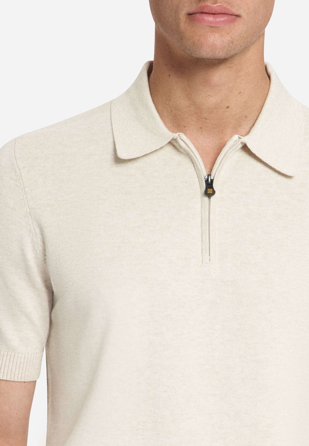 Feinstrick Zip-Polo | Stone