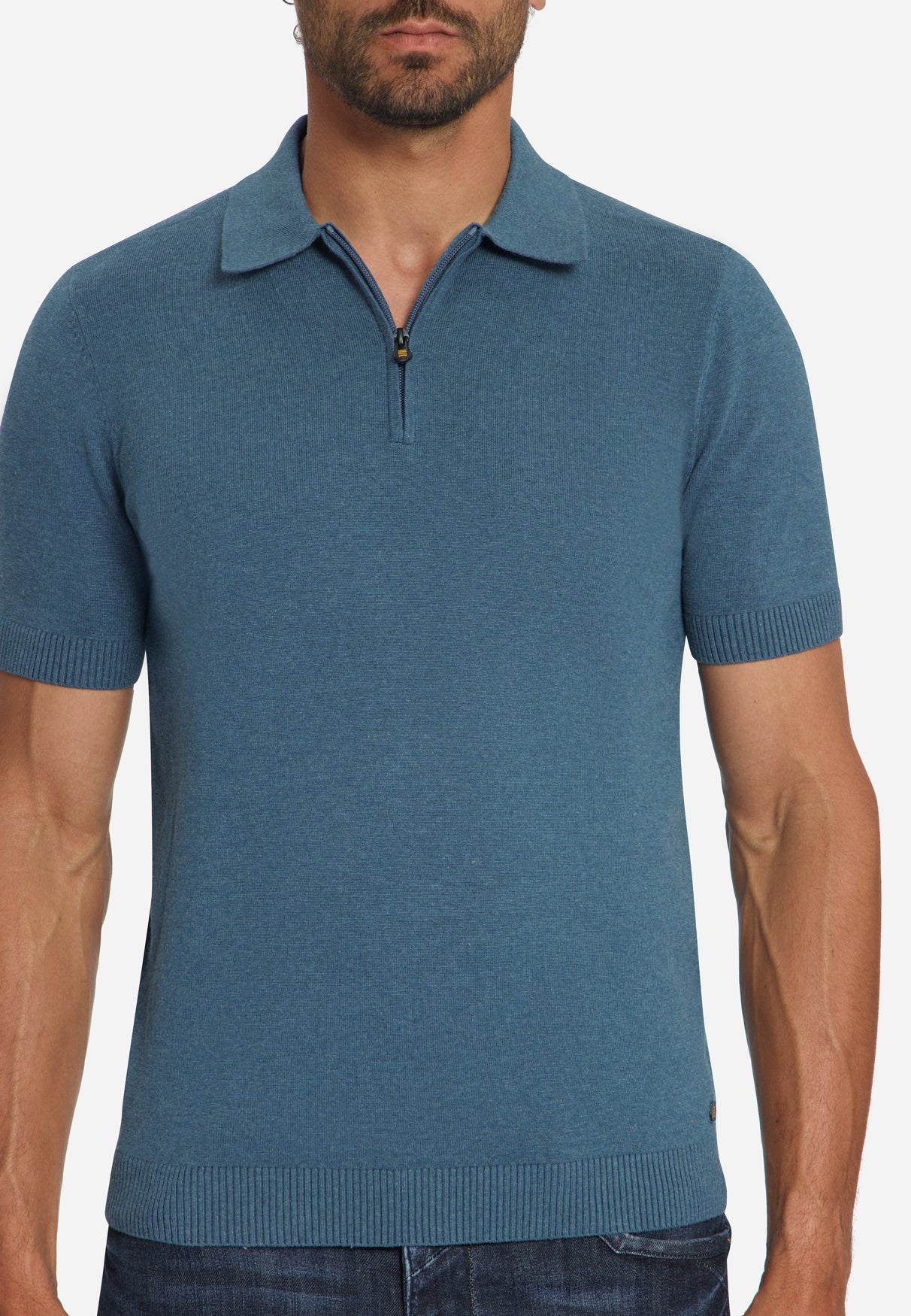 Fine Knit Zip Polo | Shadow Blue