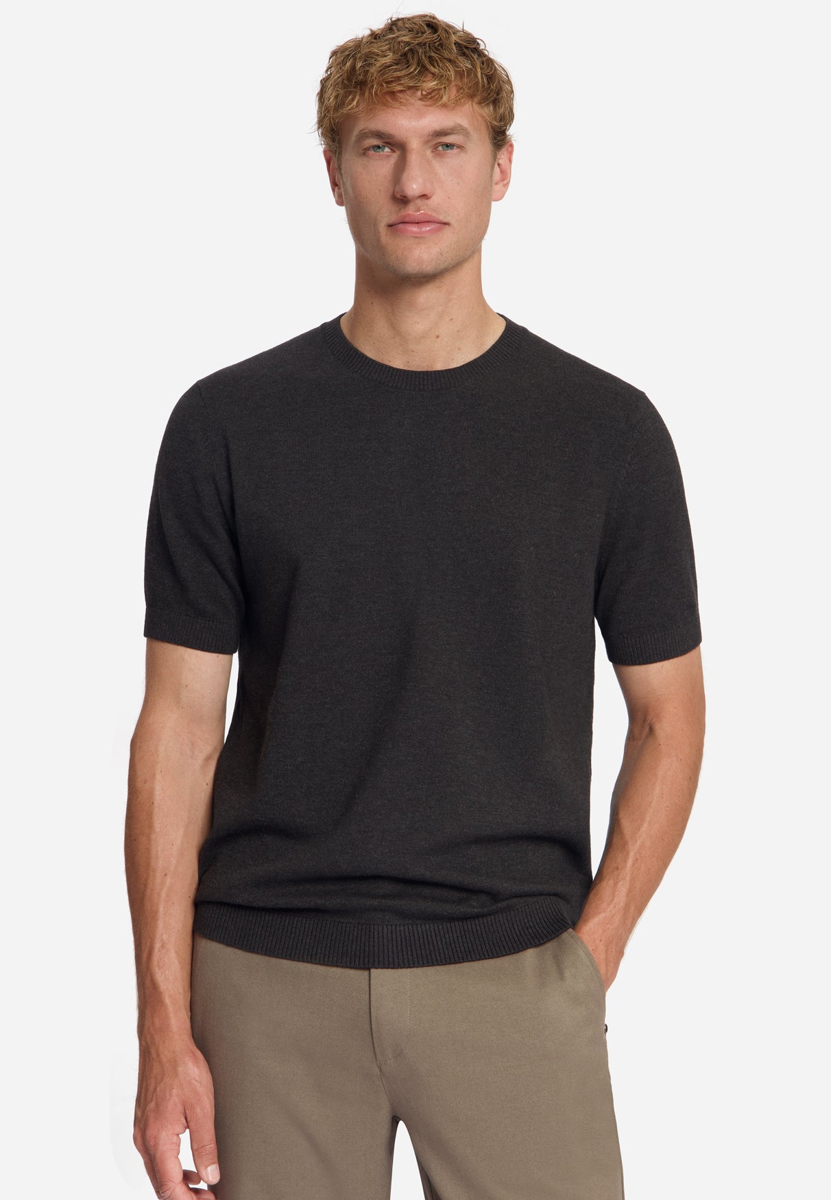 Melange Short Sleeve Jumper | Dark Brown