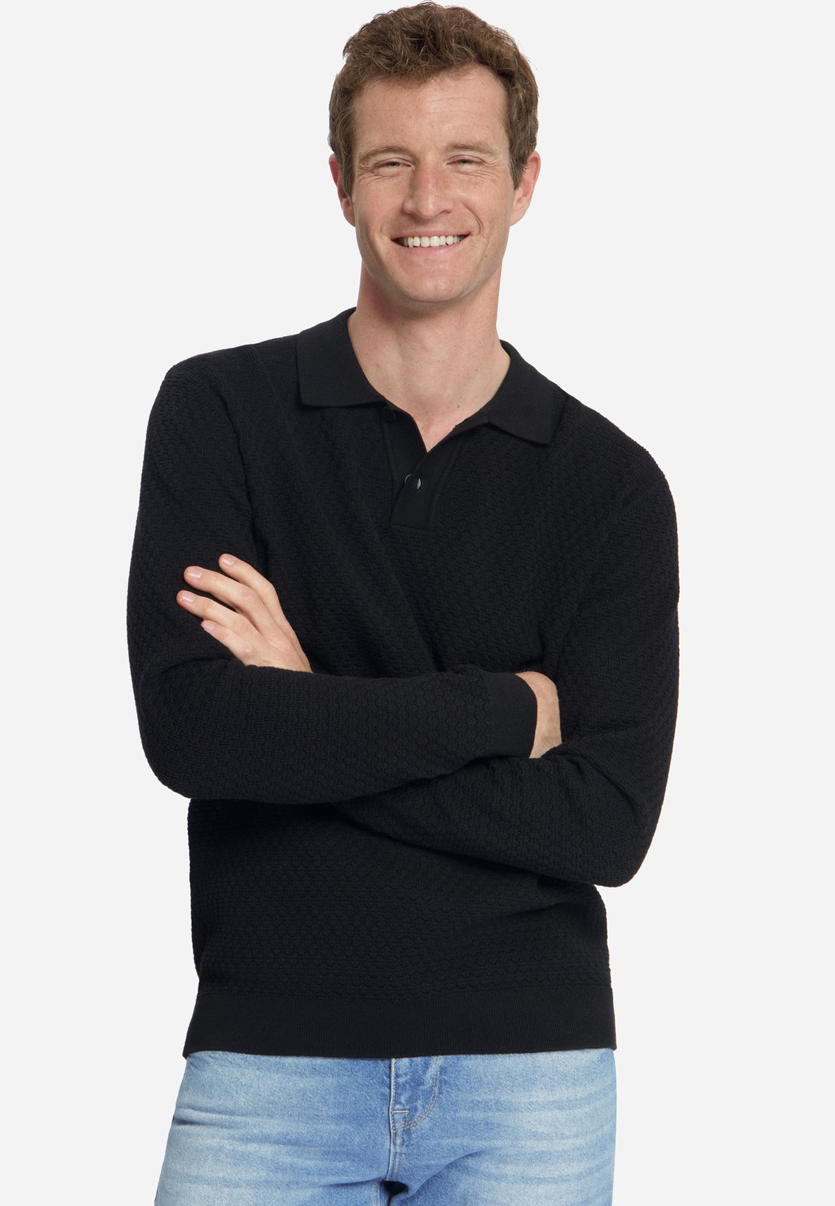 Jacquard Polo Jumper | Black