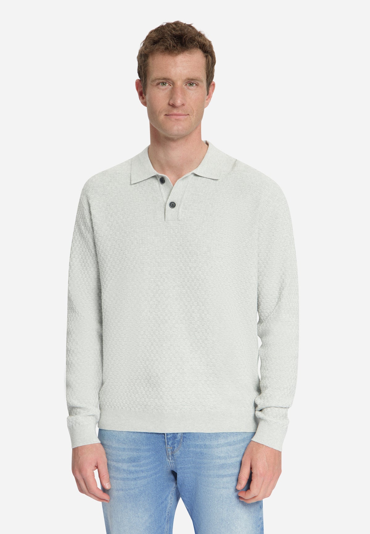 Jacquard Polo Jumper | Light Grey Melange