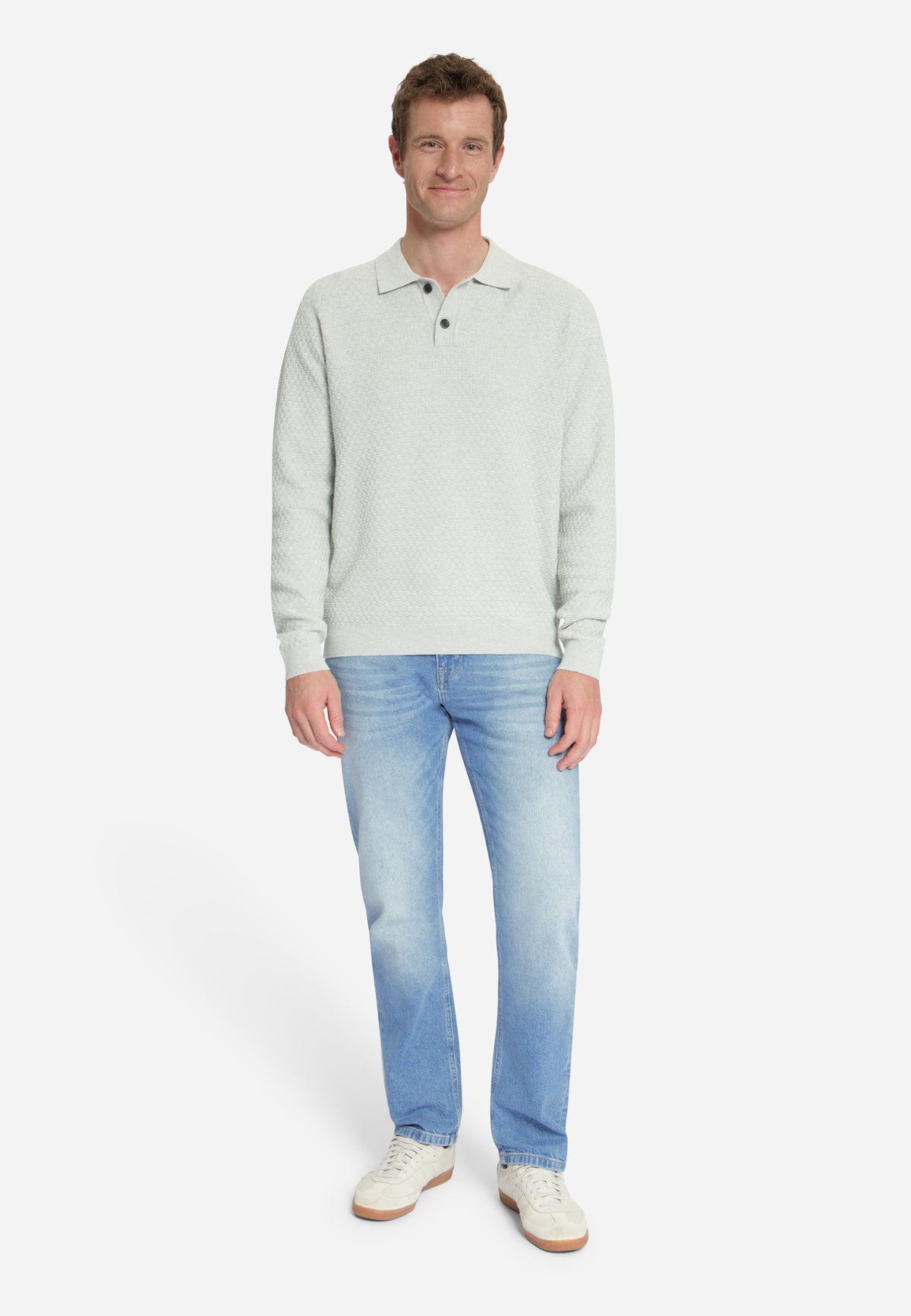 Jacquard Polo Jumper | Light Grey Melange