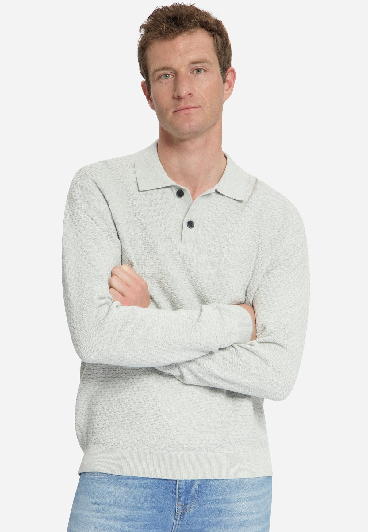 Jacquard Polo Jumper | Light Grey Melange