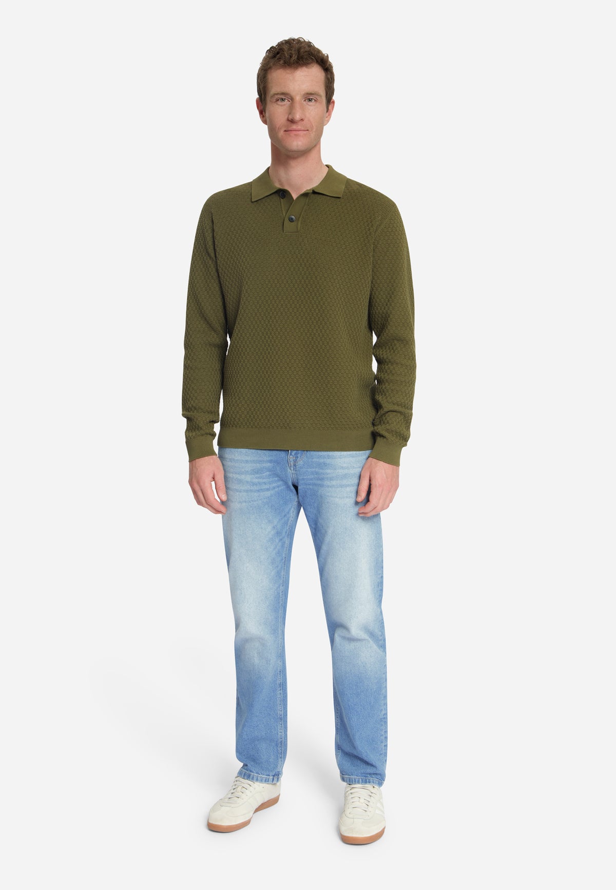 Jacquard Polo Jumper | Moss
