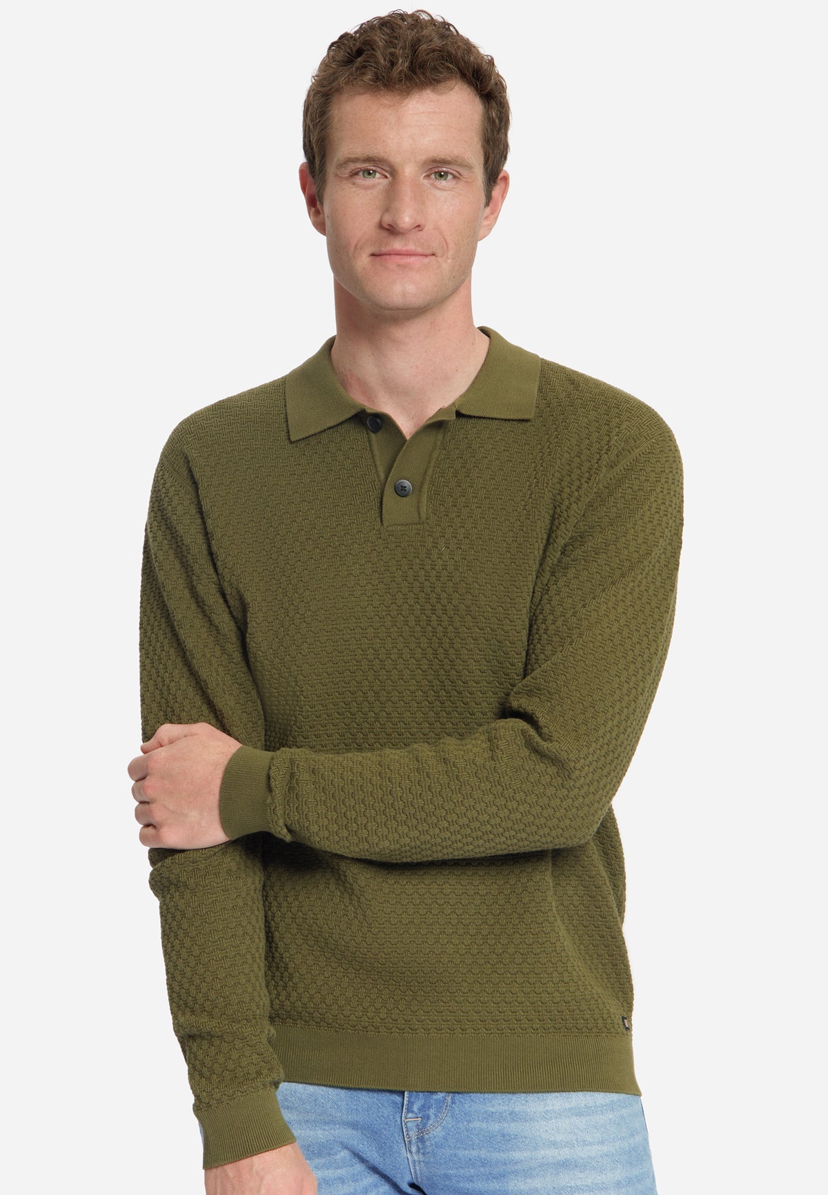 Jacquard Polo Jumper | Moss