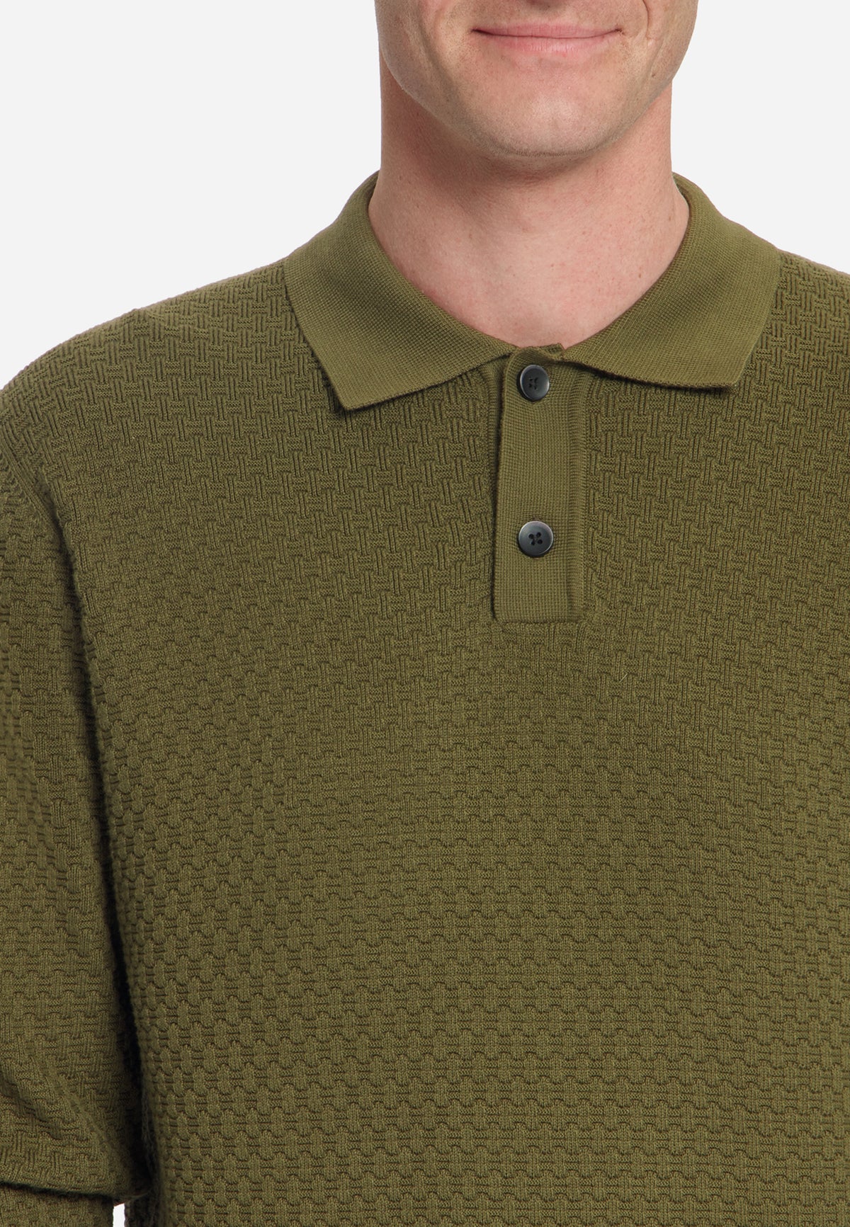 Jacquard Polo Jumper | Moss