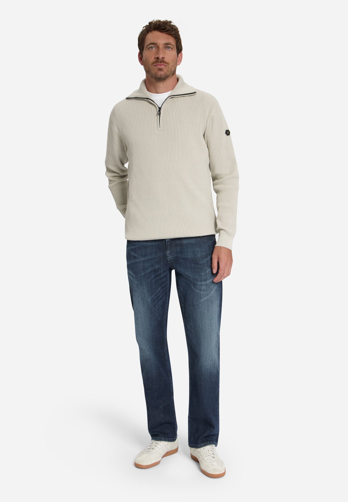Ribbed Half Zip Jumper | Stone