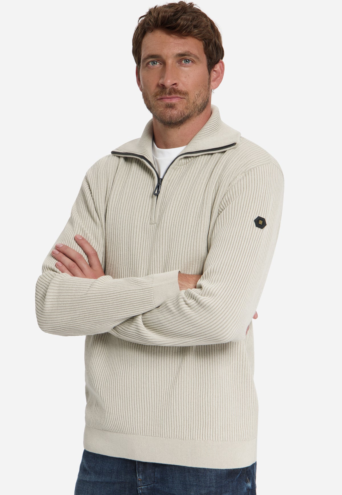 Ribbed Half Zip Jumper | Stone