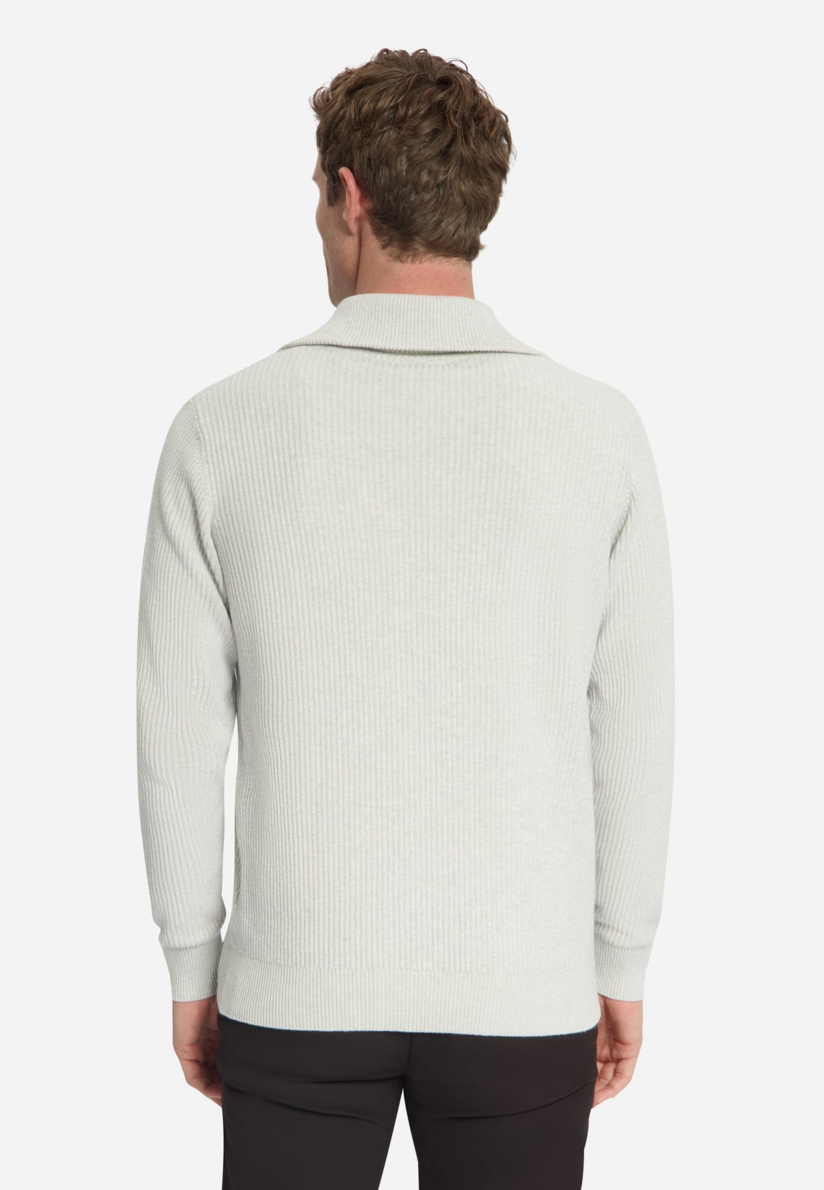 Gerippter Half-Zip-Pullover | Light Grey Melange
