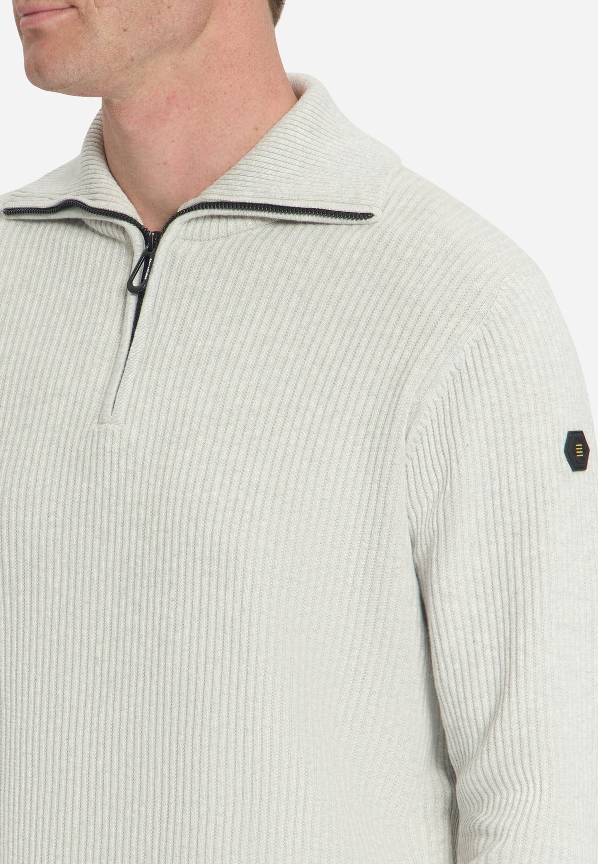 Gerippter Half-Zip-Pullover | Light Grey Melange