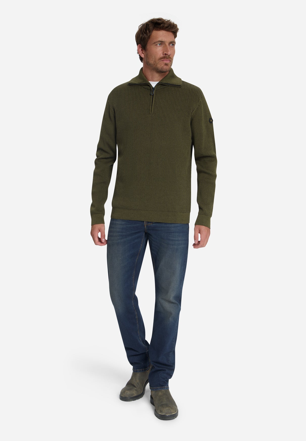Ribbed Half Zip Jumper | Moss