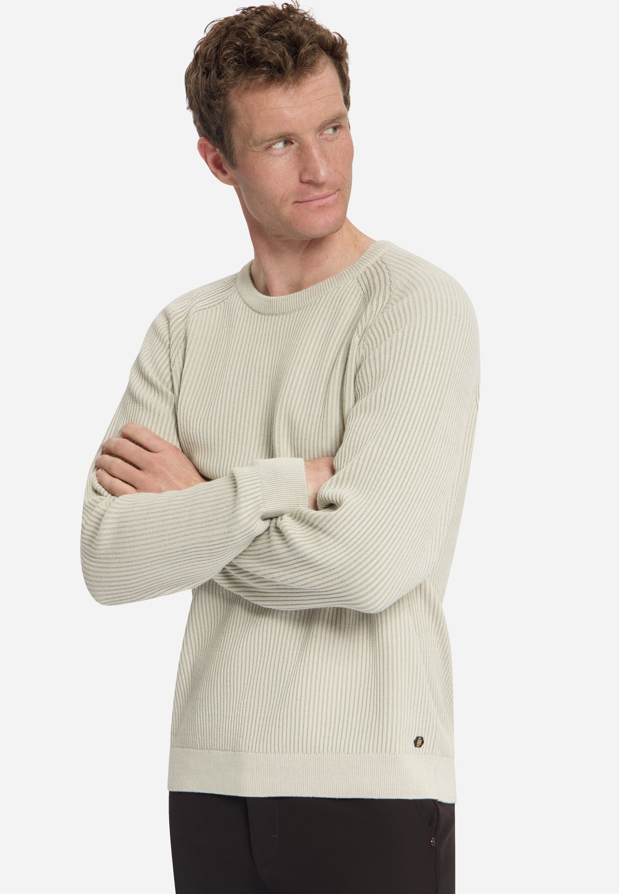 Pullover mit Rundhalsausschnitt und Tuck Stitch | Stone