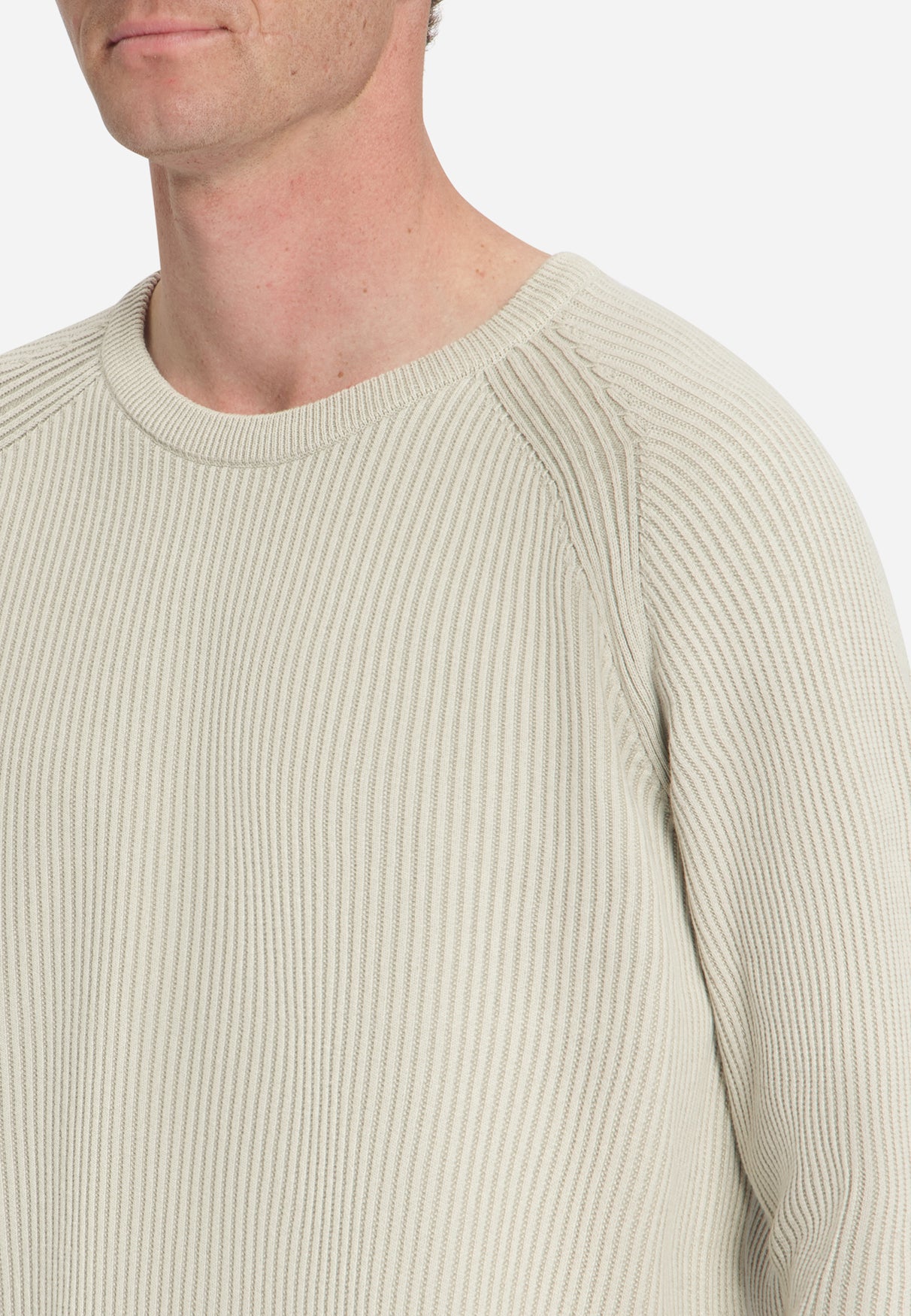 Pullover mit Rundhalsausschnitt und Tuck Stitch | Stone