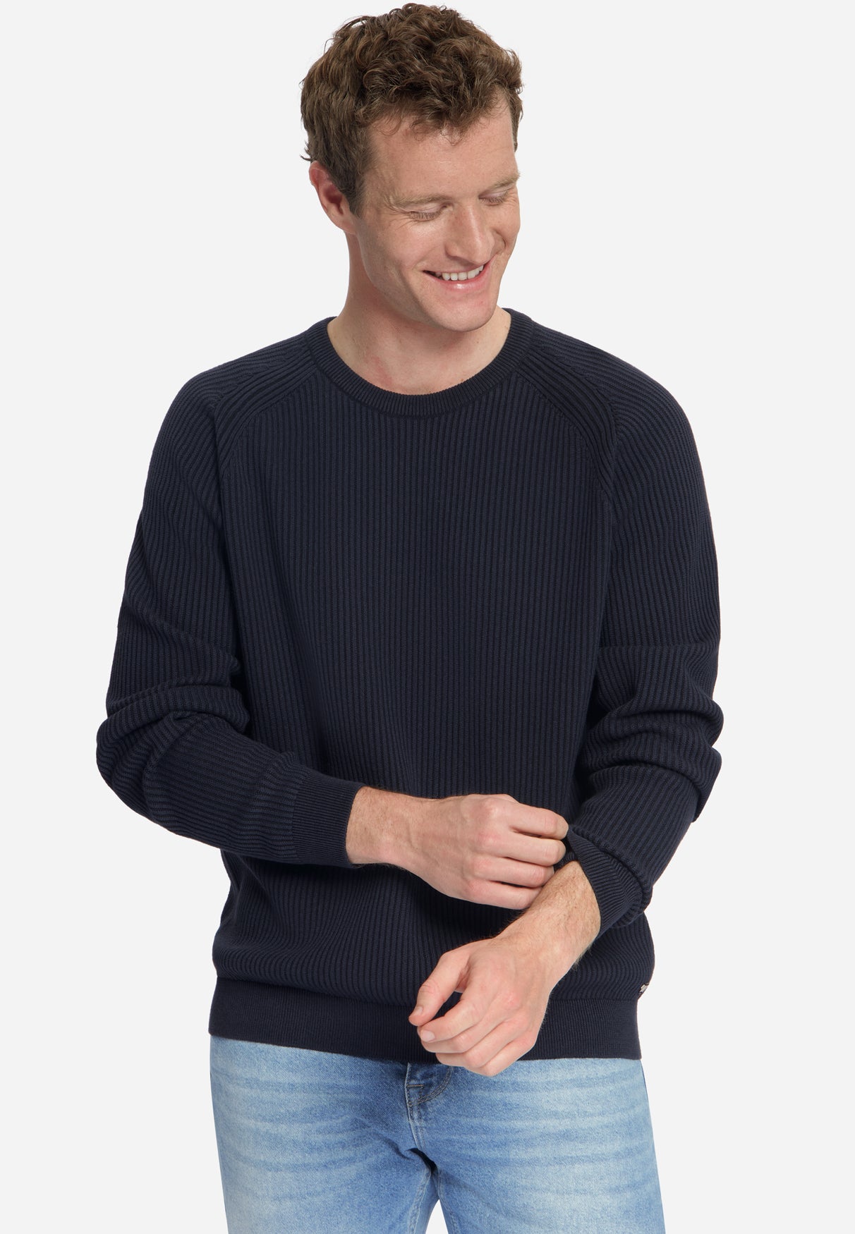 Pullover mit Rundhalsausschnitt und Tuck Stitch | Dark Night