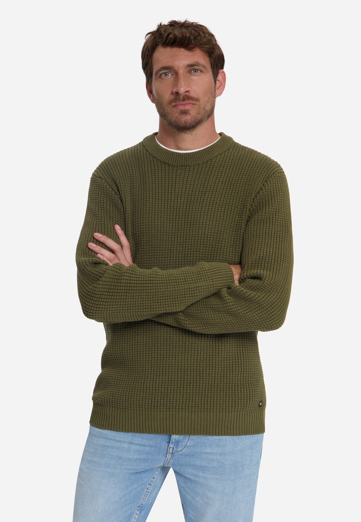 Textured Crew Neck Jumper | Moss