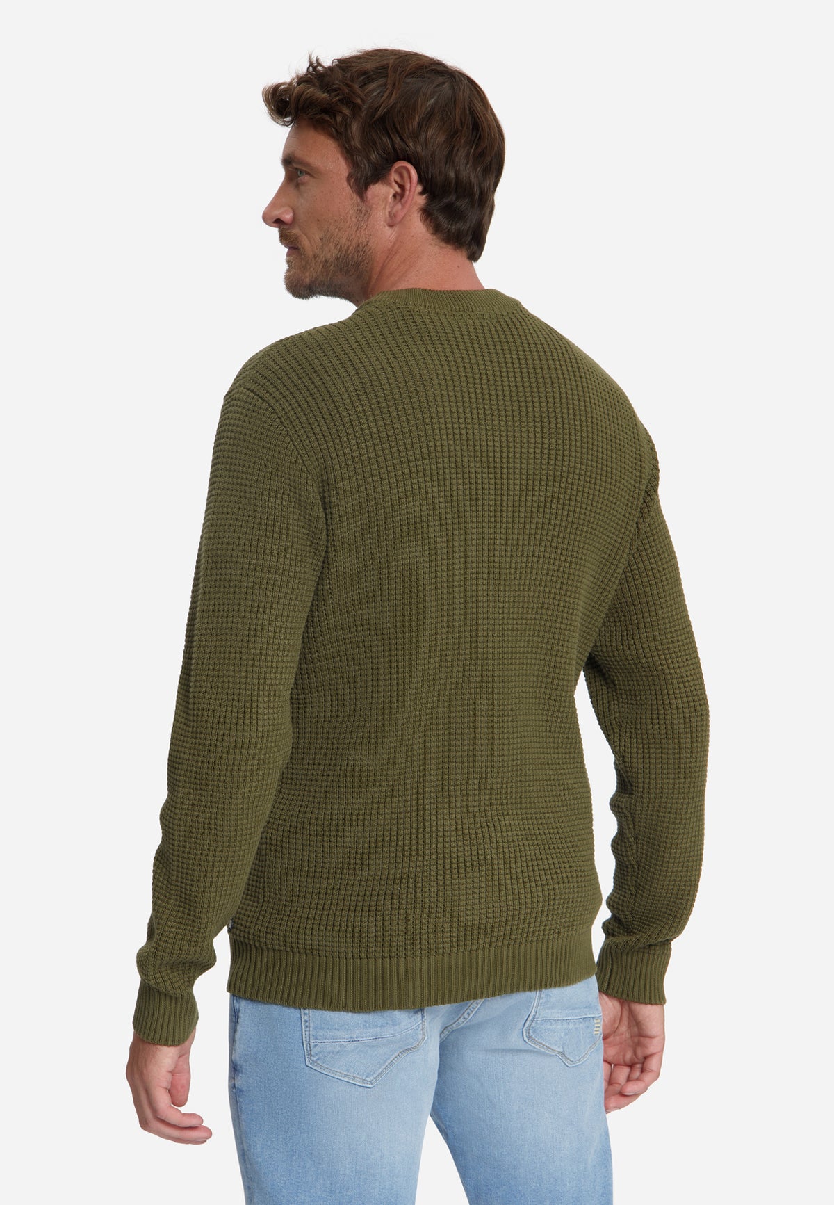 Textured Crew Neck Jumper | Moss