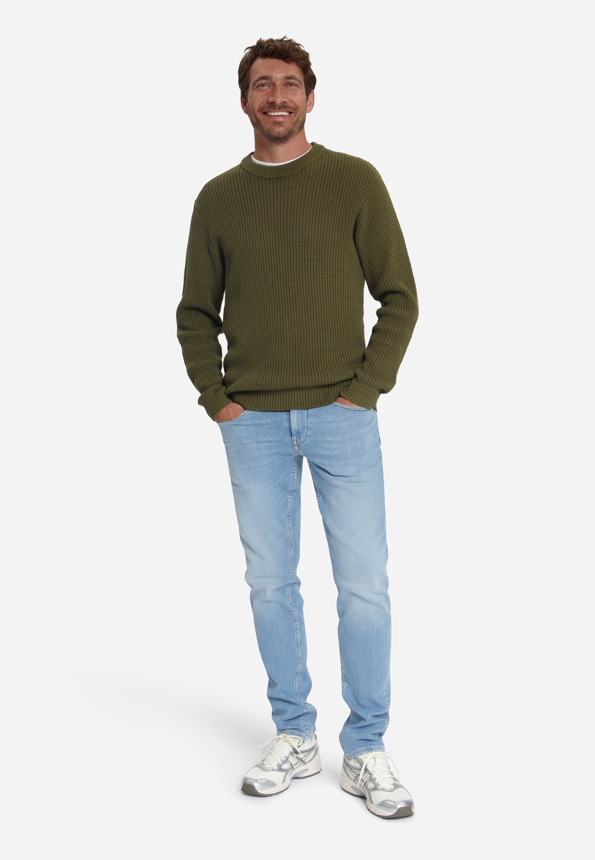 Textured Crew Neck Jumper | Moss