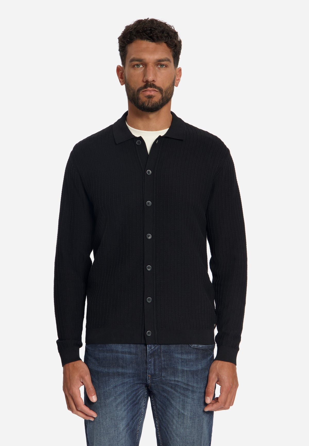 Textured Button Cardigan | Black