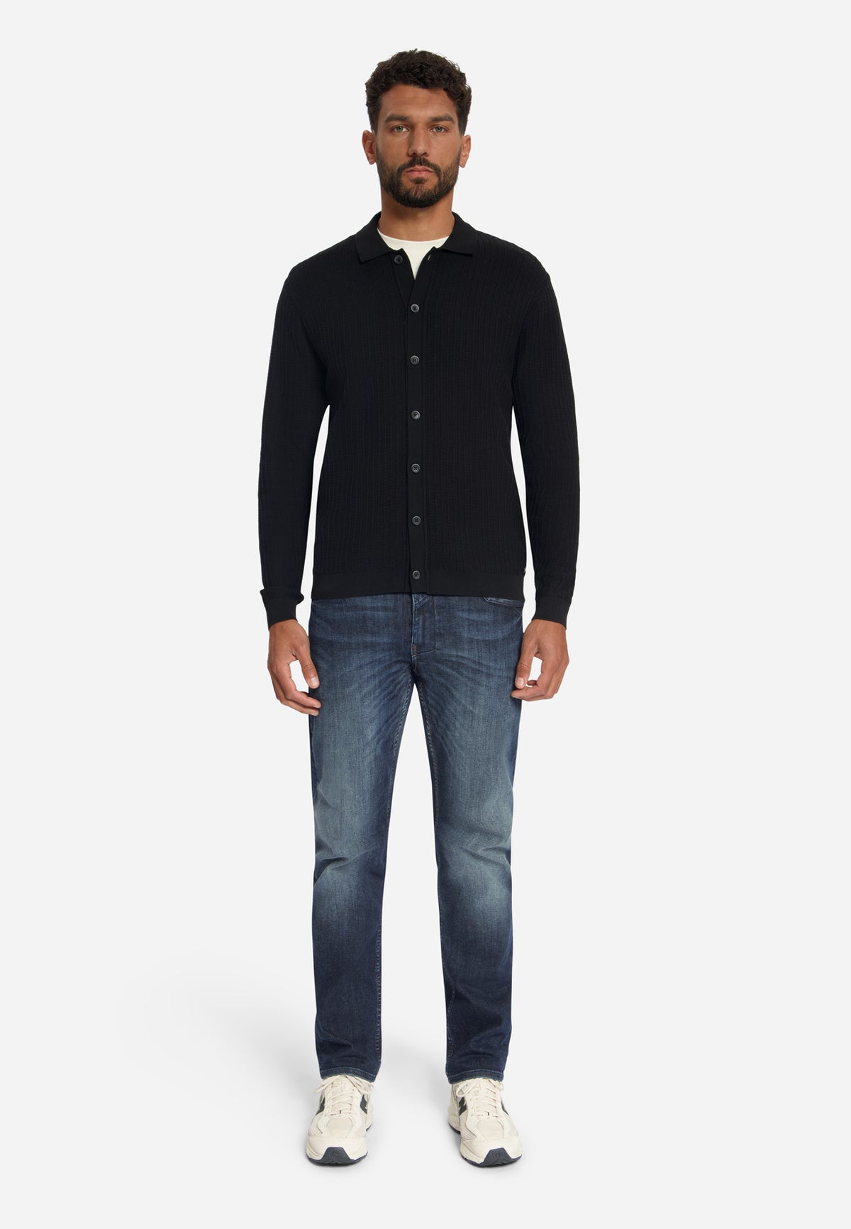 Textured Button Cardigan | Black