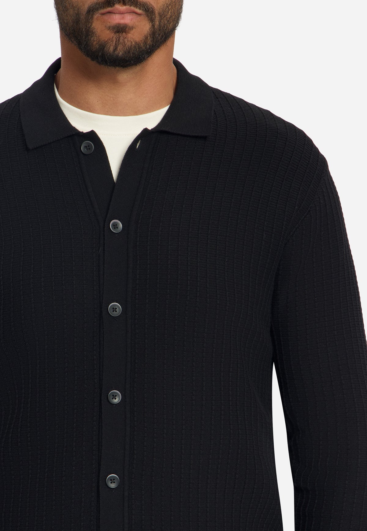Textured Button Cardigan | Black