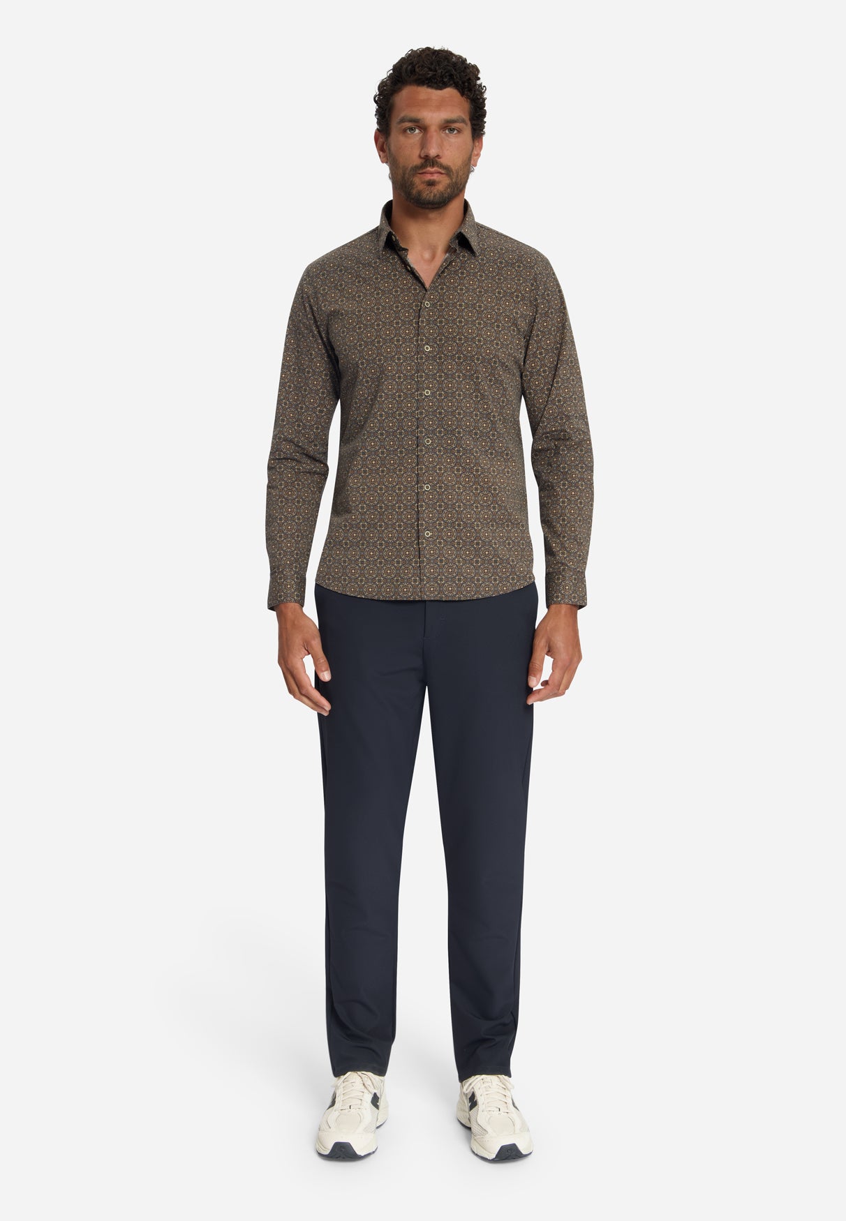 Geometrisch Gemustertes Stretch-Hemd | Caramel