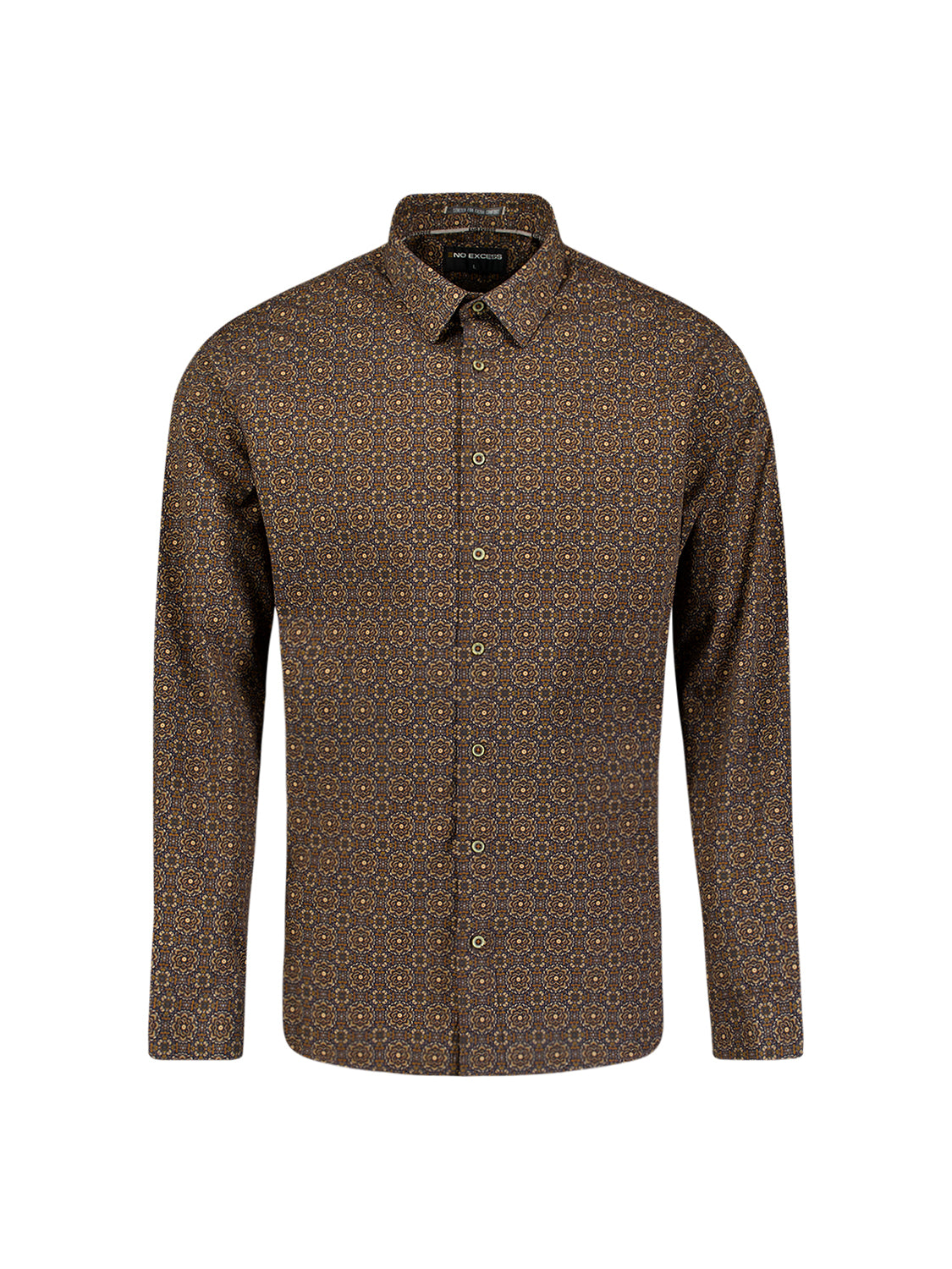 Geometrisch Gemustertes Stretch-Hemd | Caramel