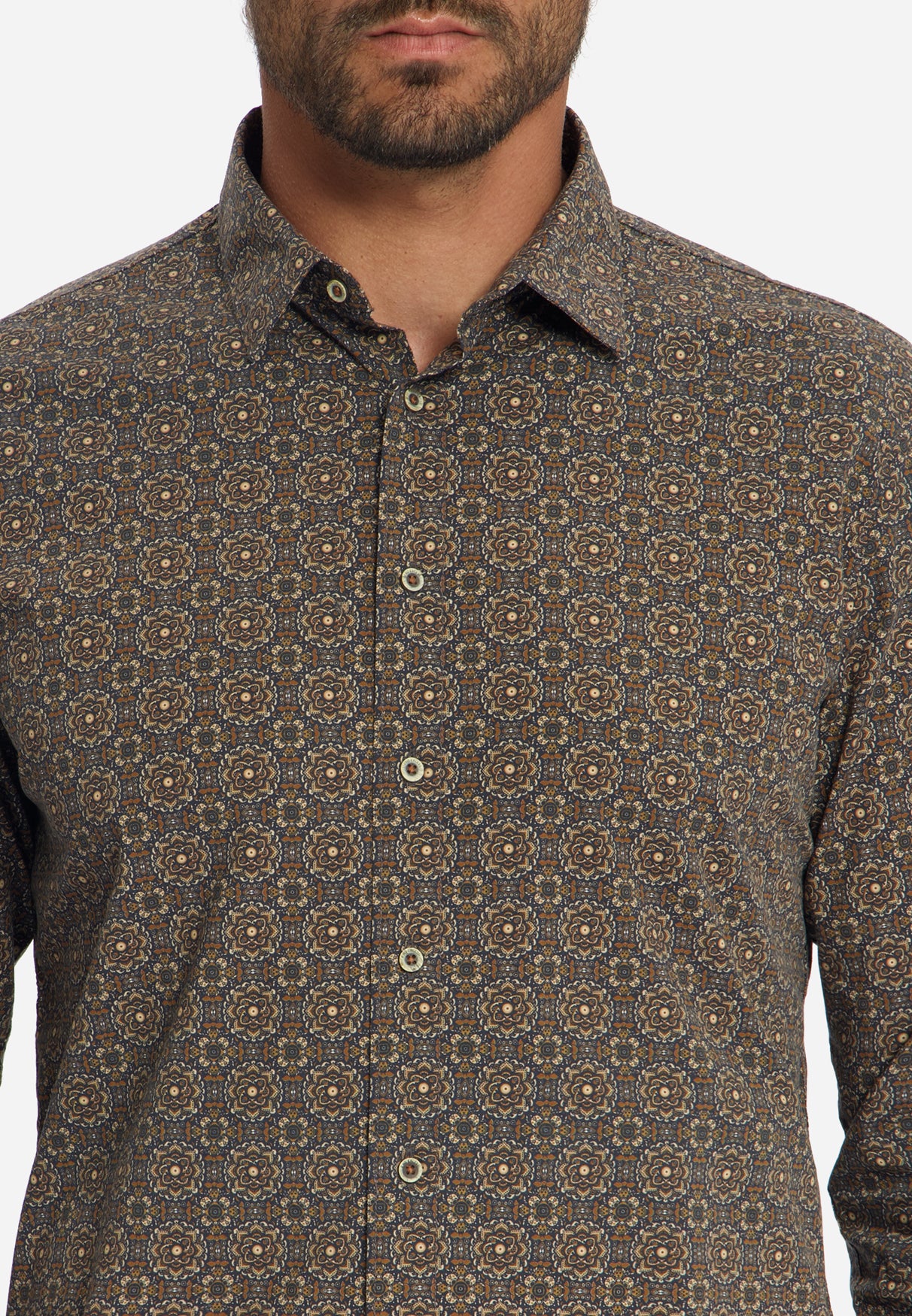 Geometrisch Gemustertes Stretch-Hemd | Caramel
