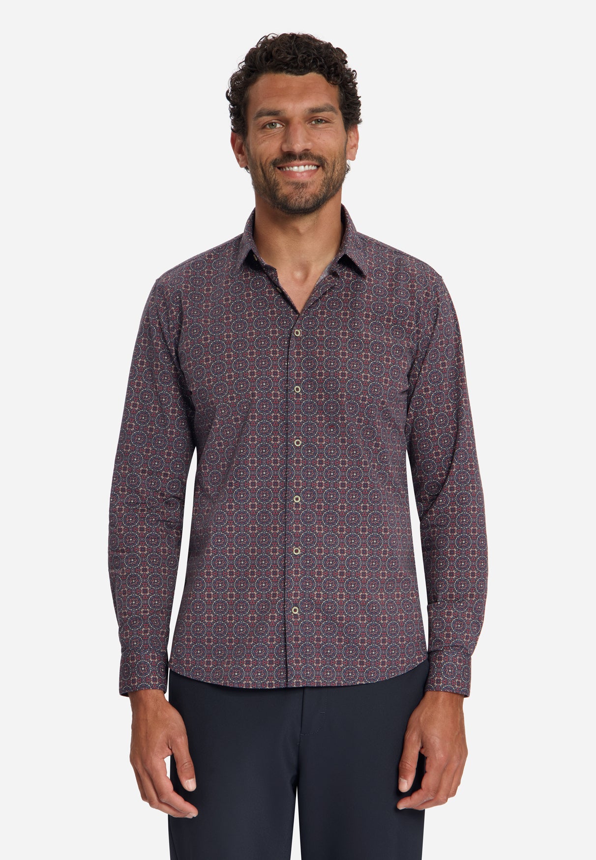 Geometric Print Stretch Shirt | Cayenne