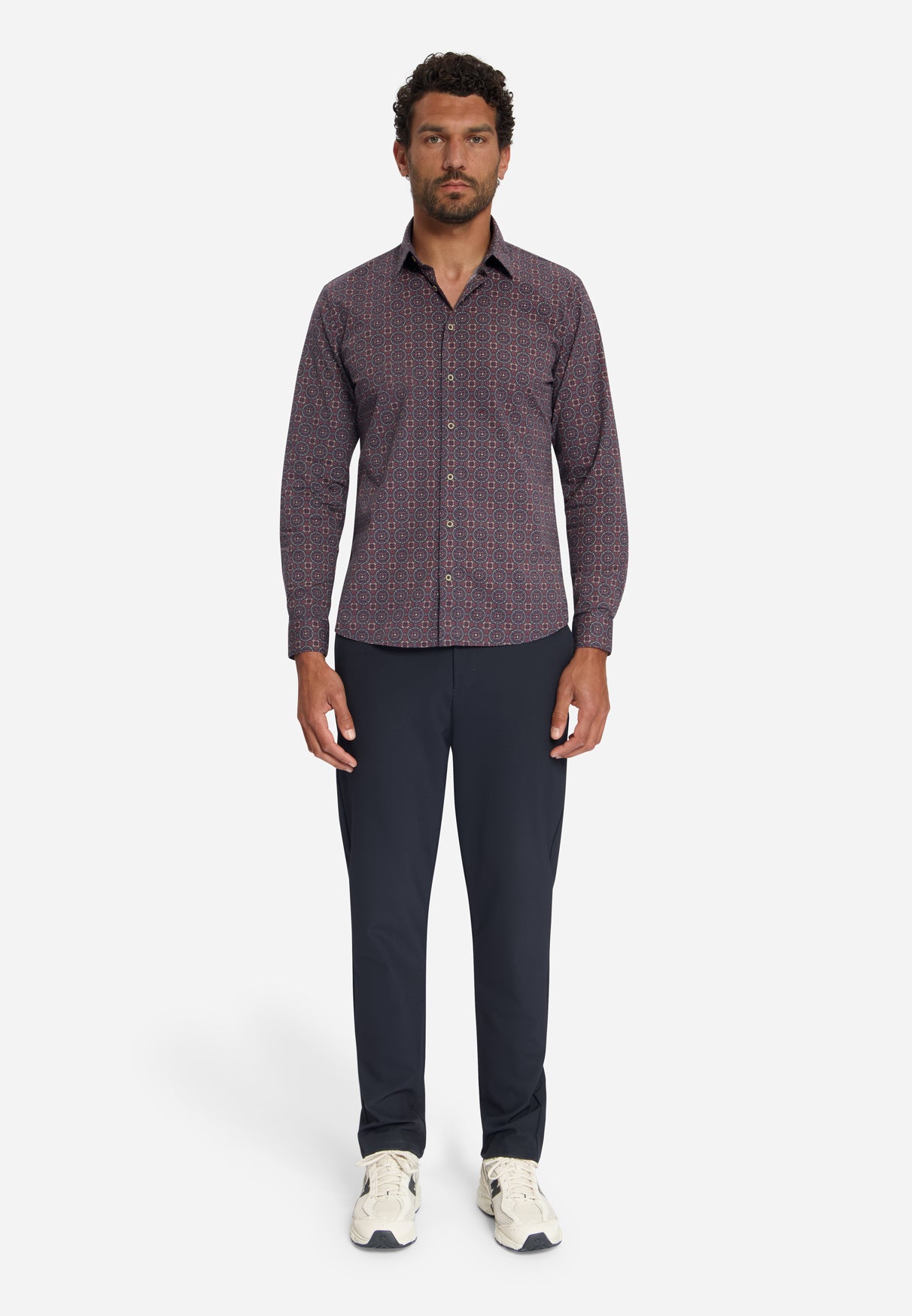 Geometric Print Stretch Shirt | Cayenne